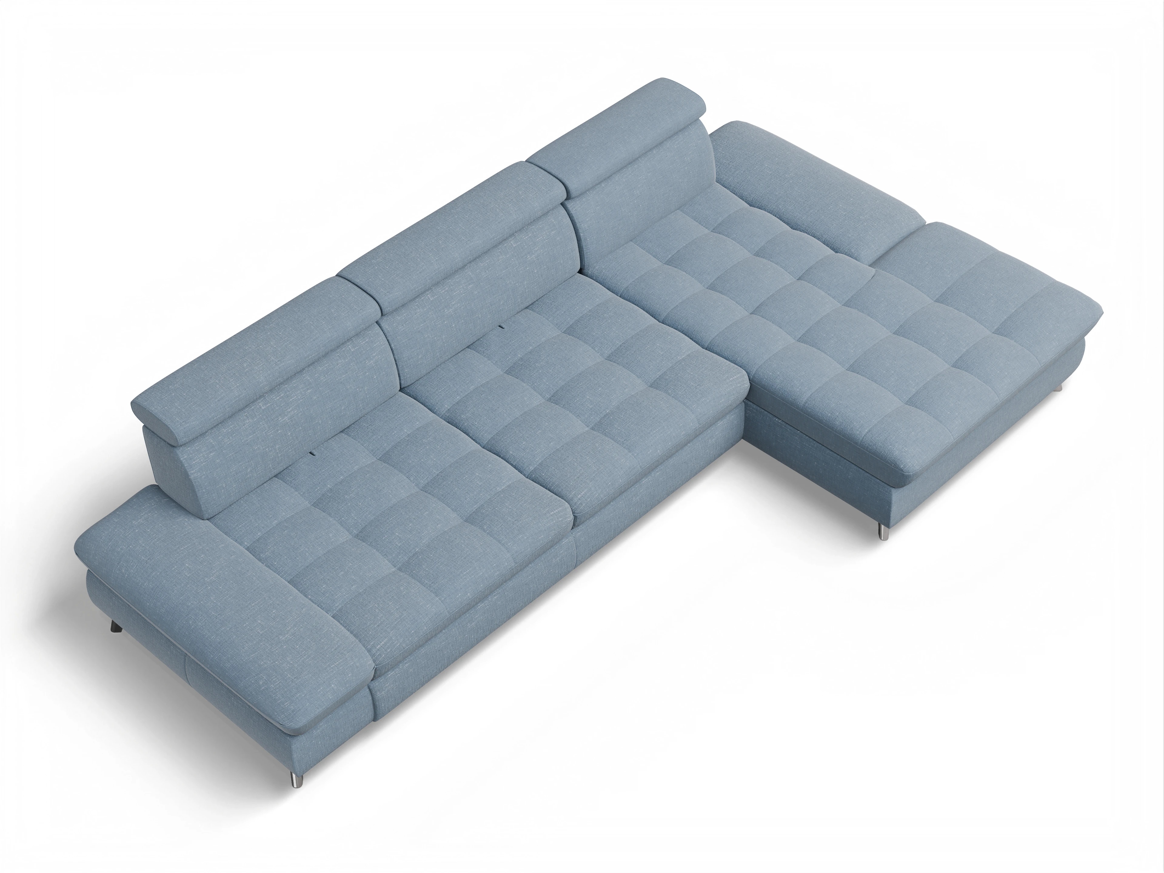 Ansicht des Produktes Memphis Stoff Ecksofa rechts Abschluss offen in Stoff Blau