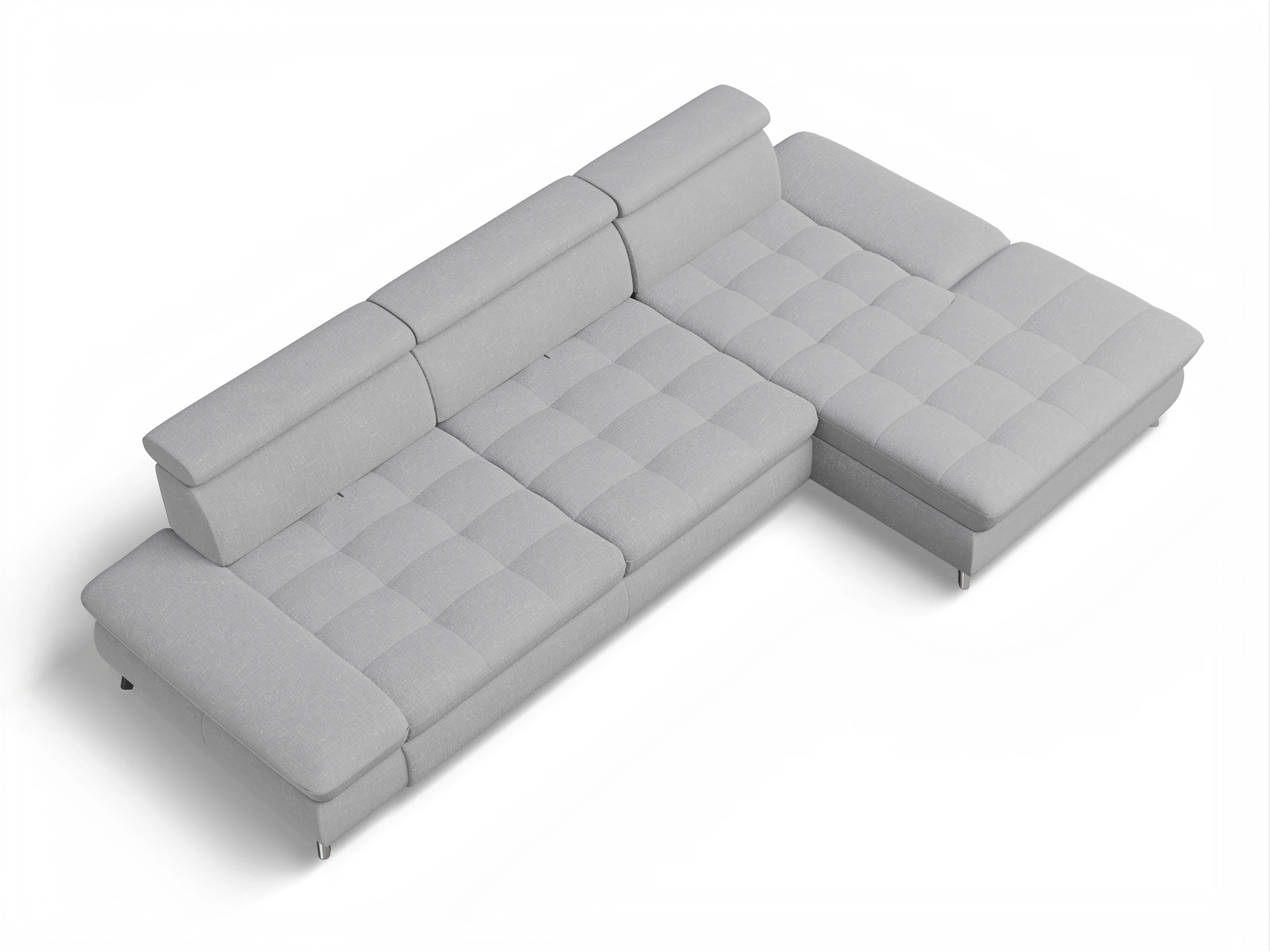 Ansicht des Produktes Memphis Stoff Ecksofa rechts Abschluss offen in Stoff Grau
