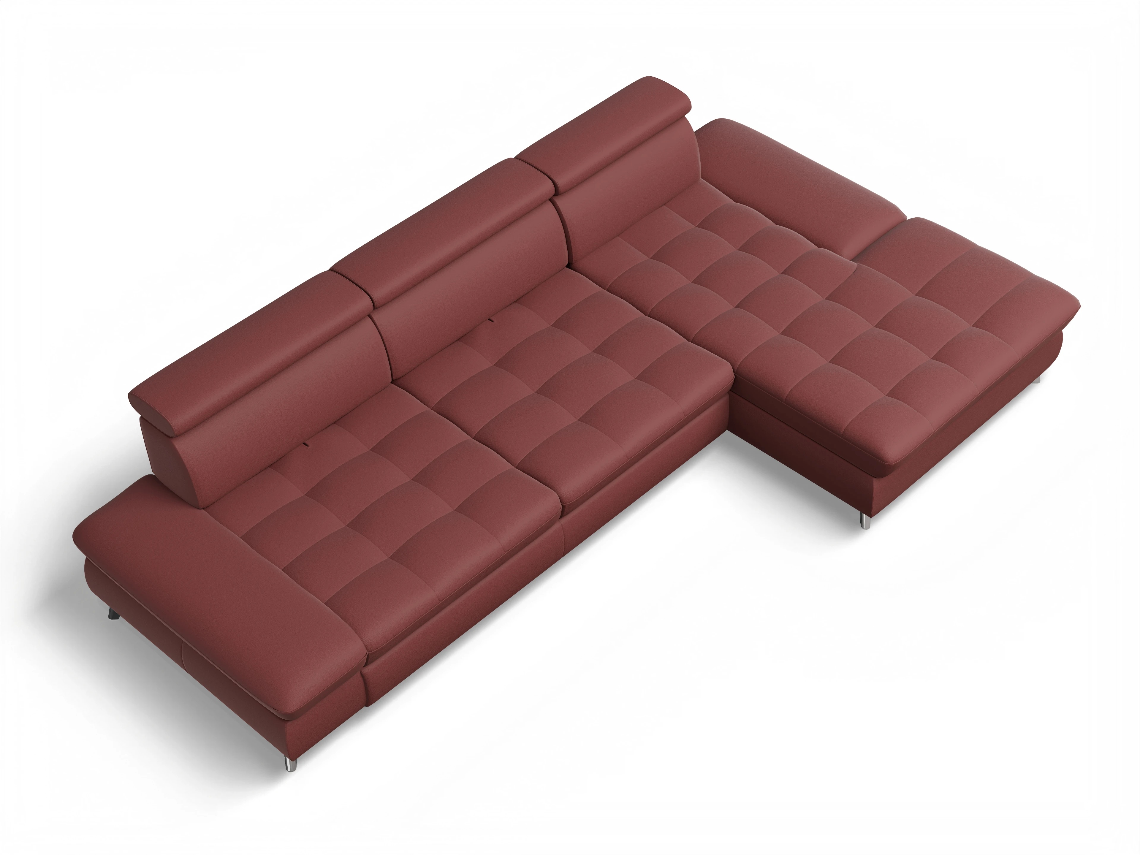 Ansicht des Produktes Memphis Stoff Ecksofa rechts Abschluss offen in Leder Rot