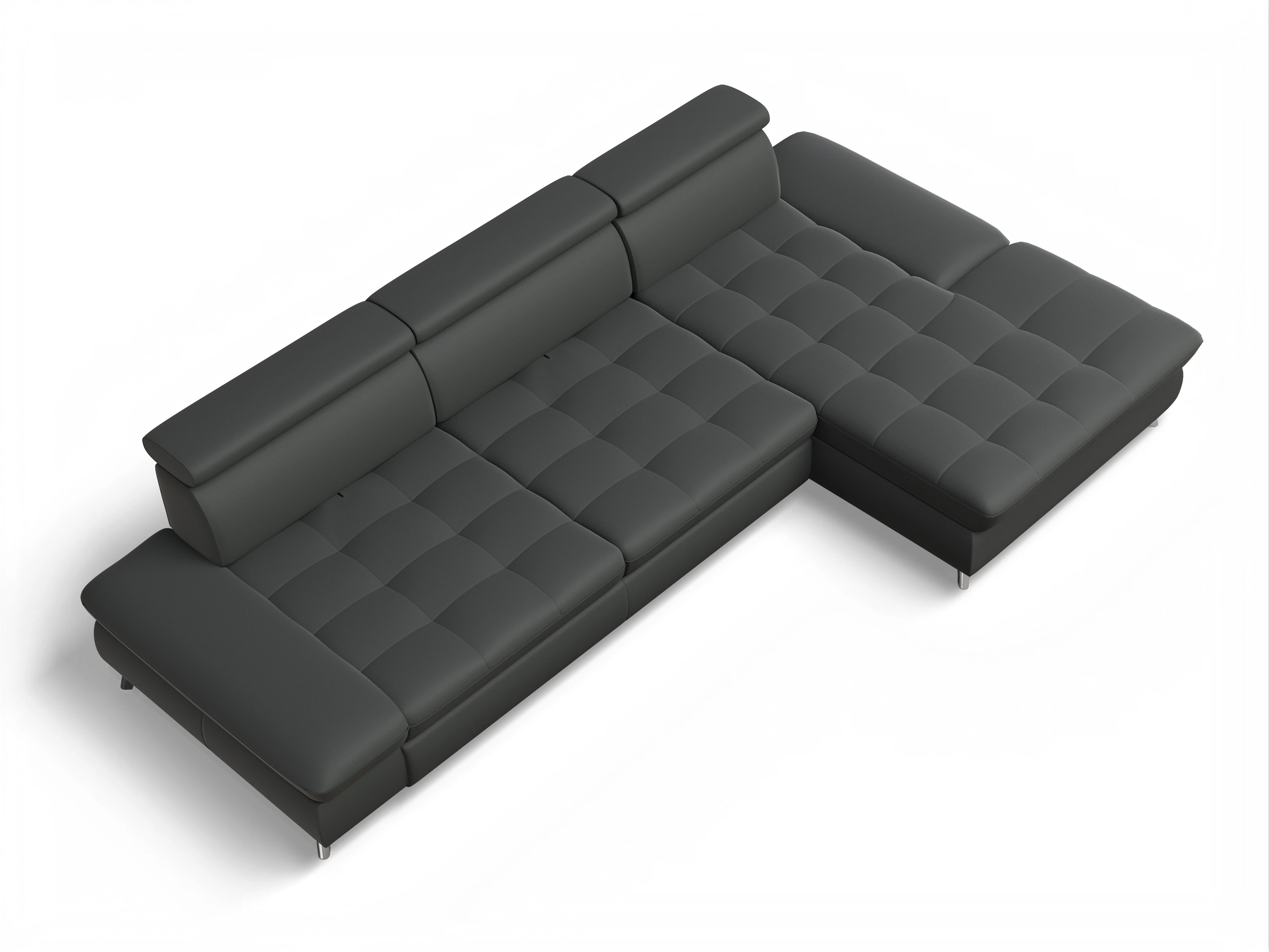 Ansicht des Produktes Memphis Stoff Ecksofa rechts Abschluss offen in Leder Grau