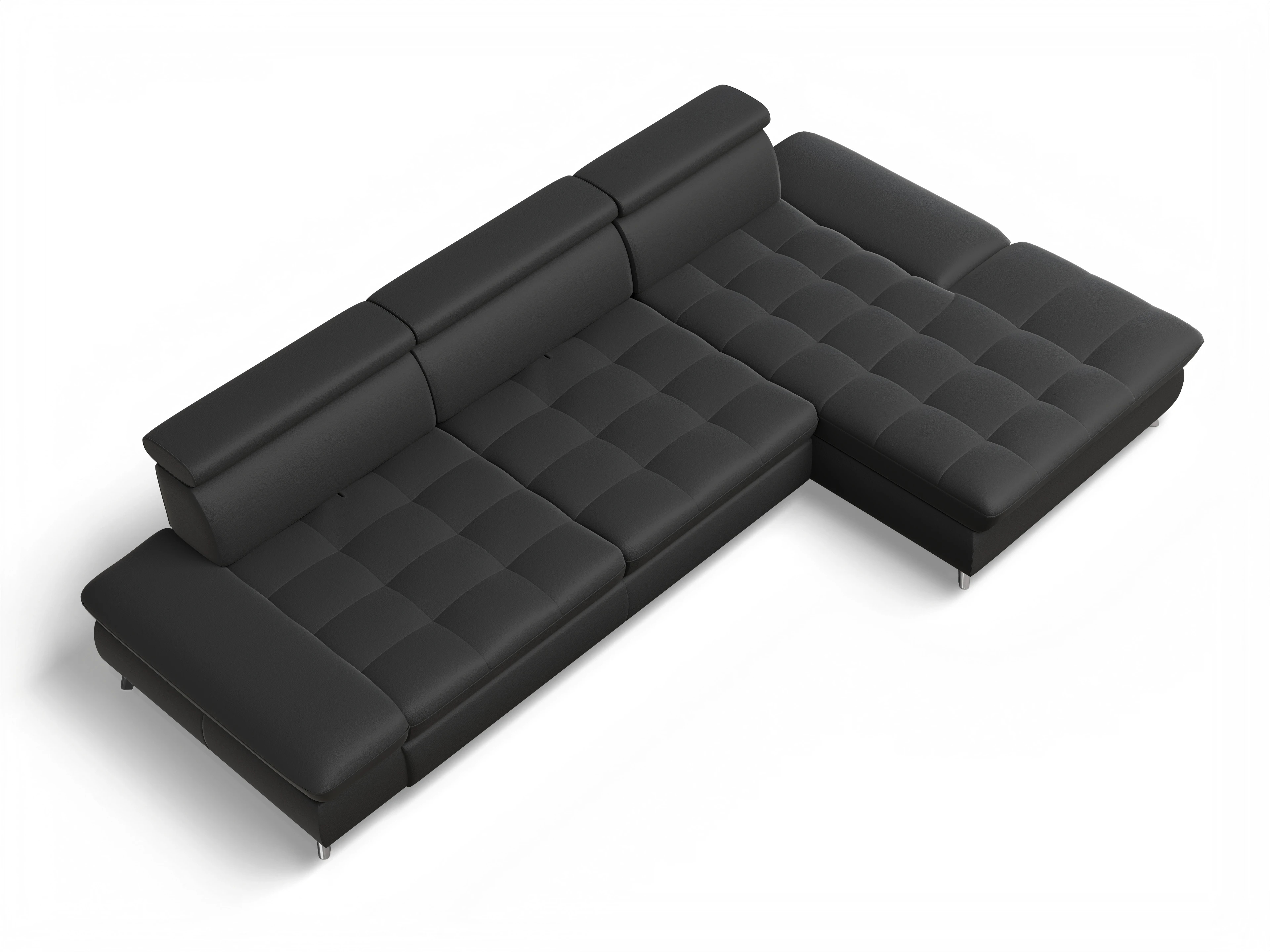 Ansicht des Produktes Memphis Stoff Ecksofa rechts Abschluss offen in Leder Schwarz