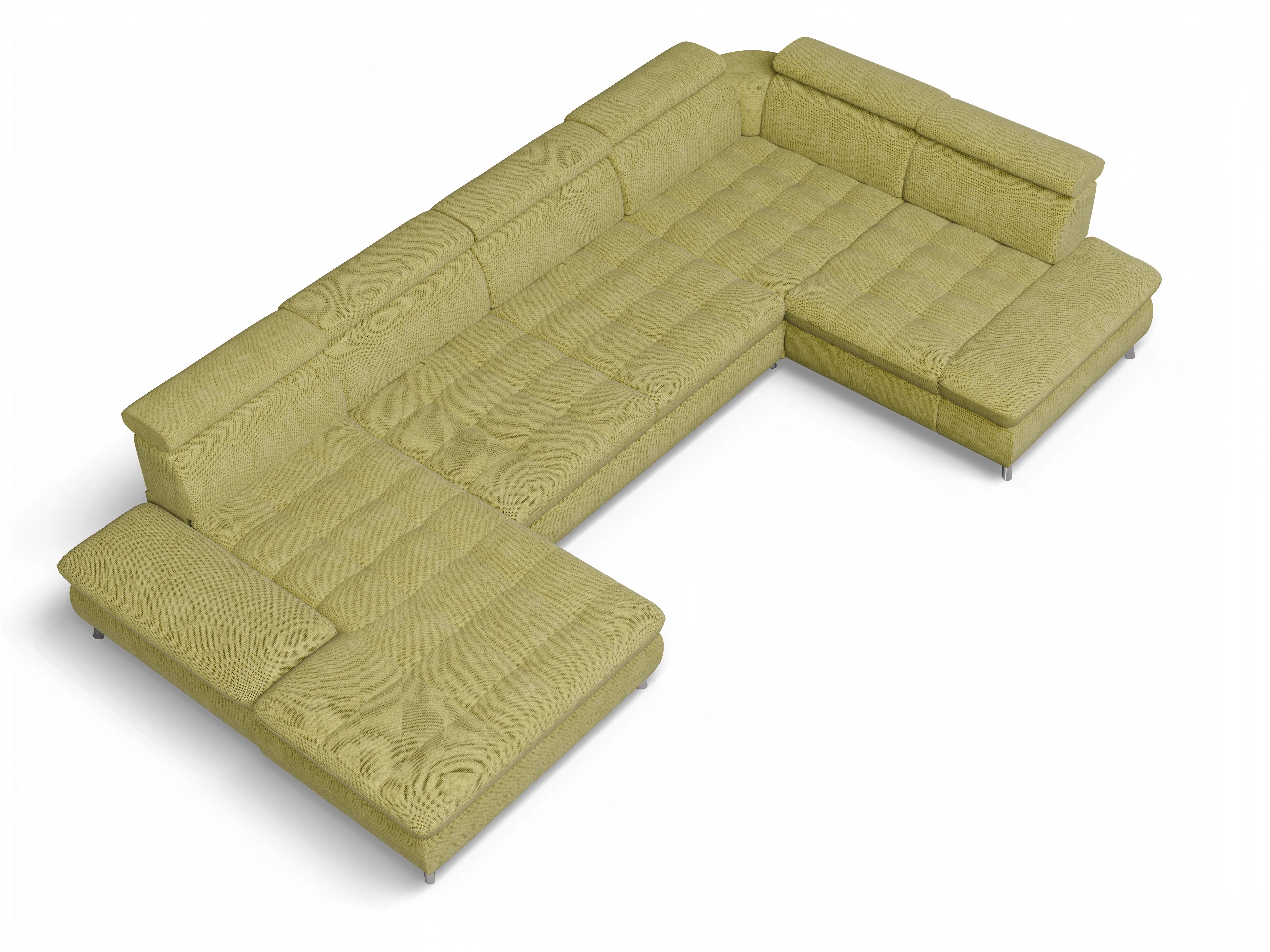 Ansicht des Produktes Memphis Stoff Wohnlandschaft Armlehne rechts Abschluss offen links in Stoff Grün