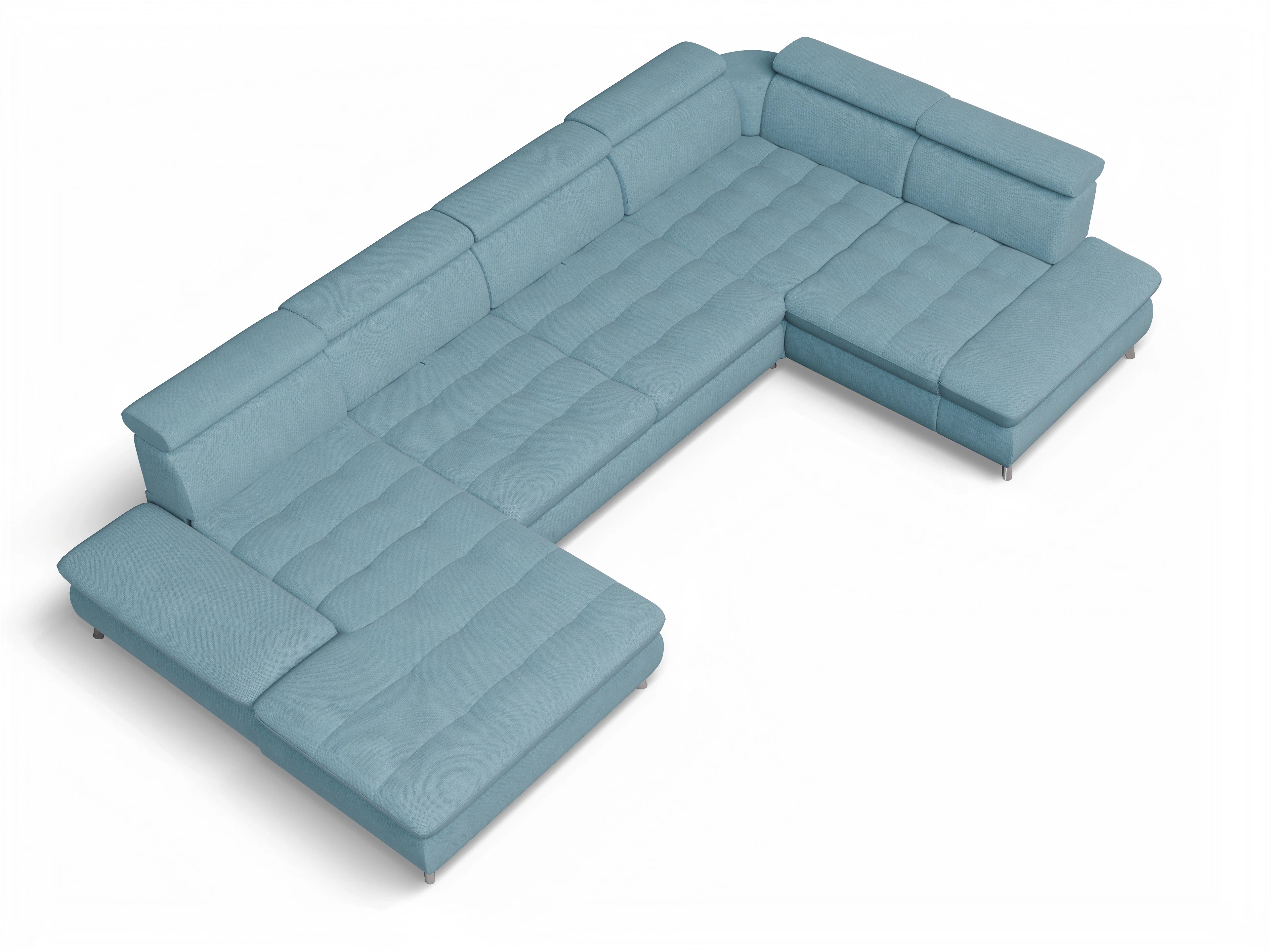 Ansicht des Produktes Memphis Stoff Wohnlandschaft Armlehne rechts Abschluss offen links in Stoff Blau