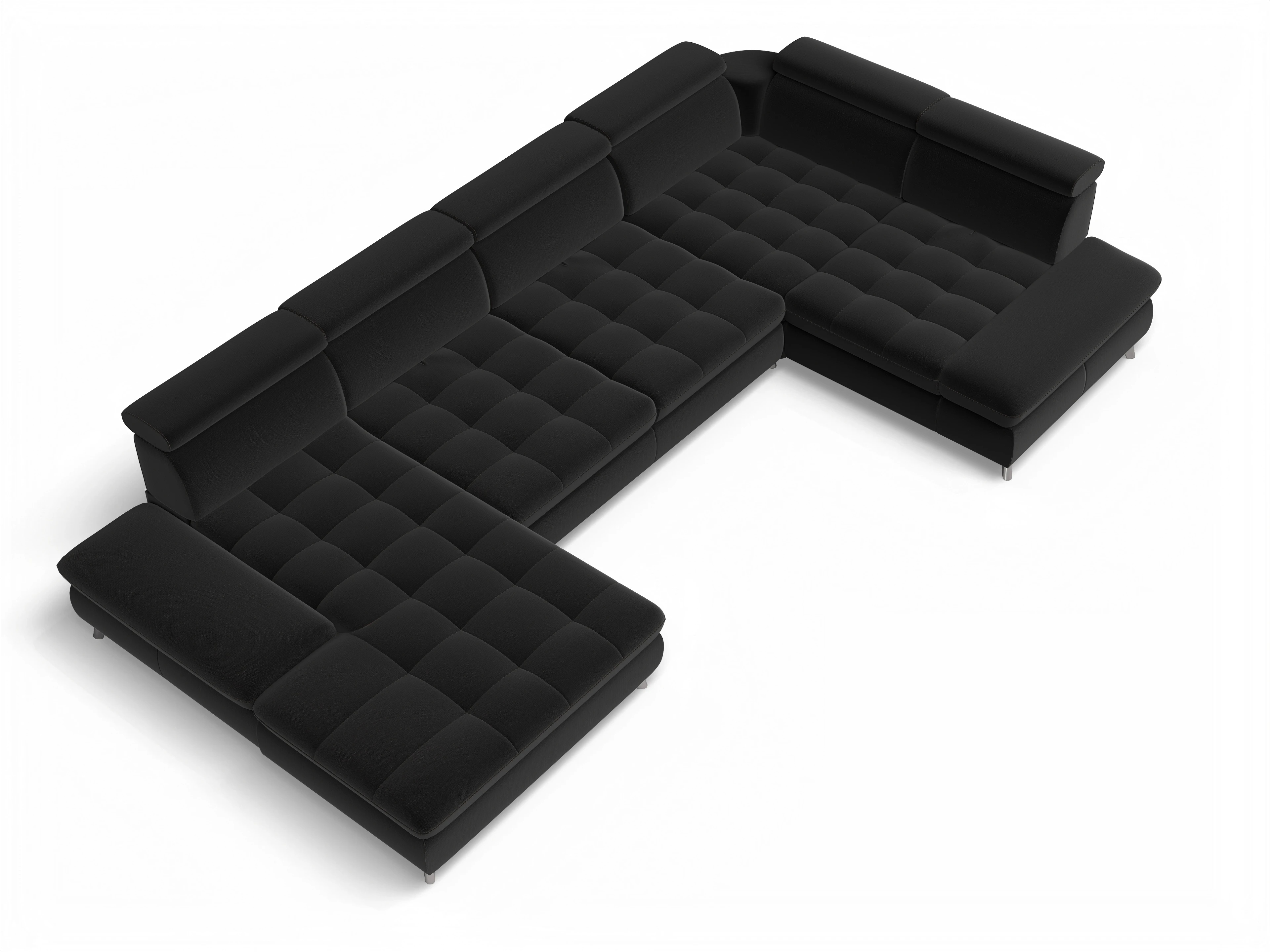Ansicht des Produktes Memphis Stoff Wohnlandschaft Armlehne rechts Abschluss offen links in Stoff Schwarz