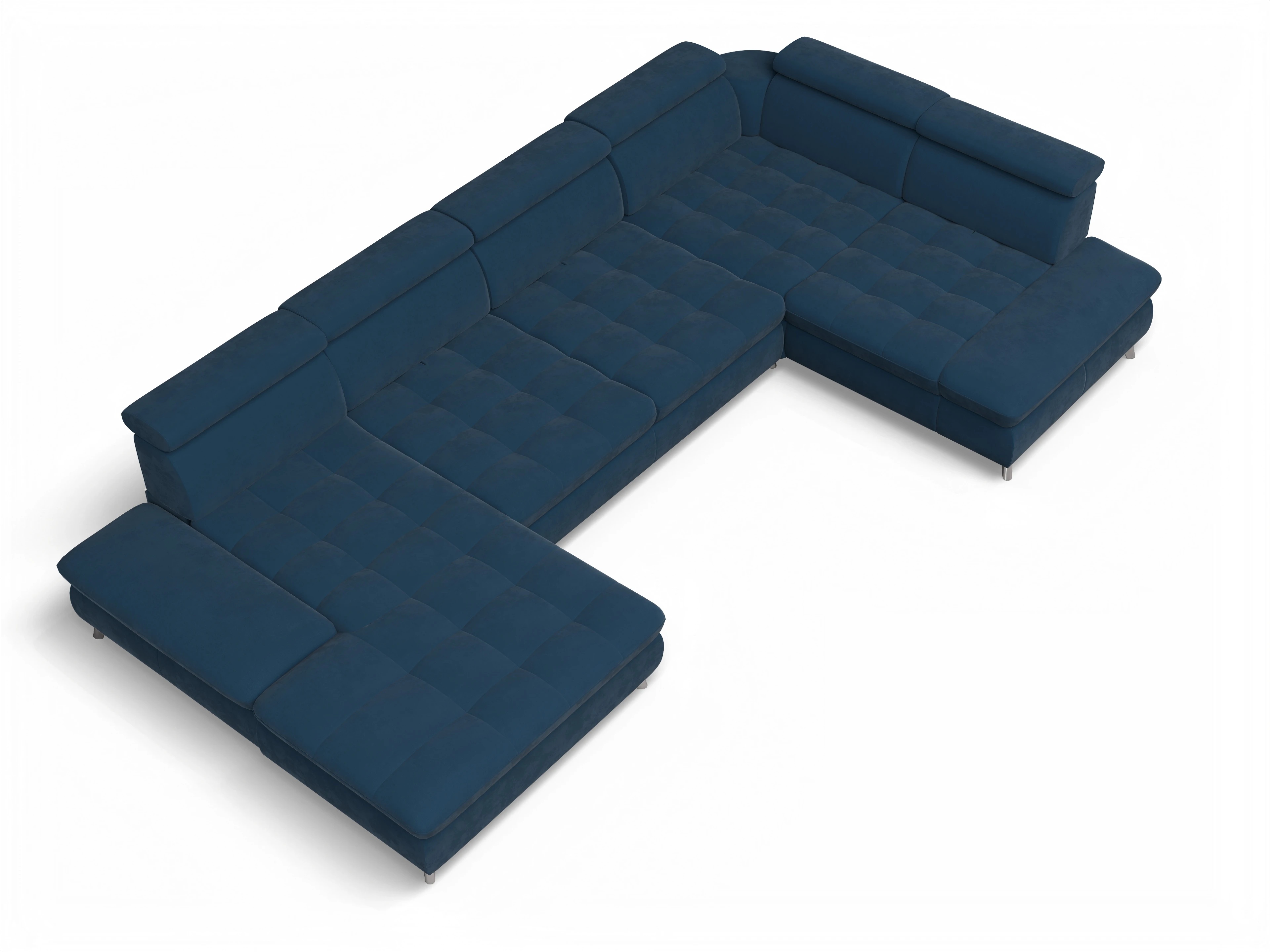 Ansicht des Produktes Memphis Stoff Wohnlandschaft Armlehne rechts Abschluss offen links in Stoff Blau