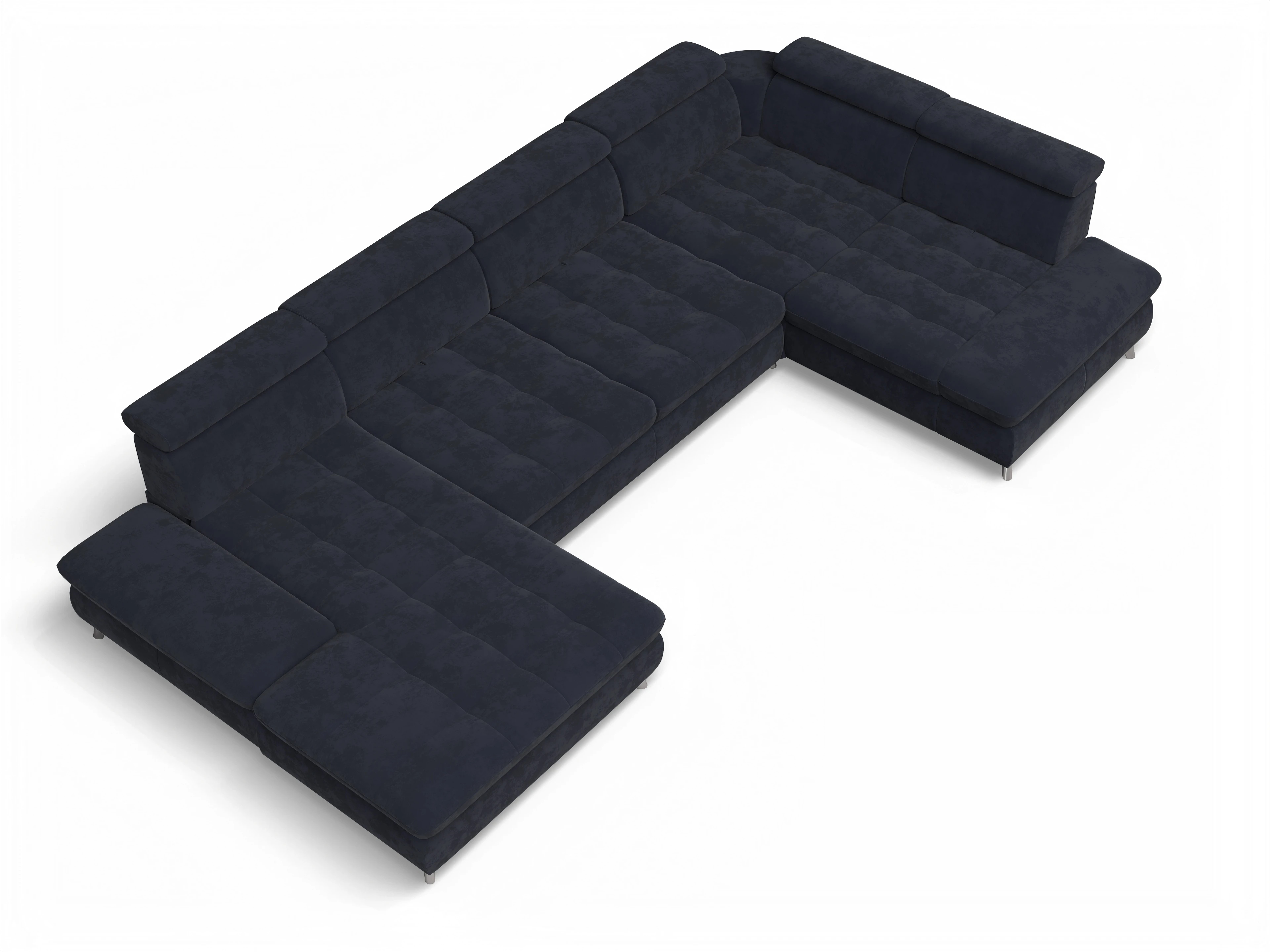 Ansicht des Produktes Memphis Stoff Wohnlandschaft Armlehne rechts Abschluss offen links in Stoff Blau