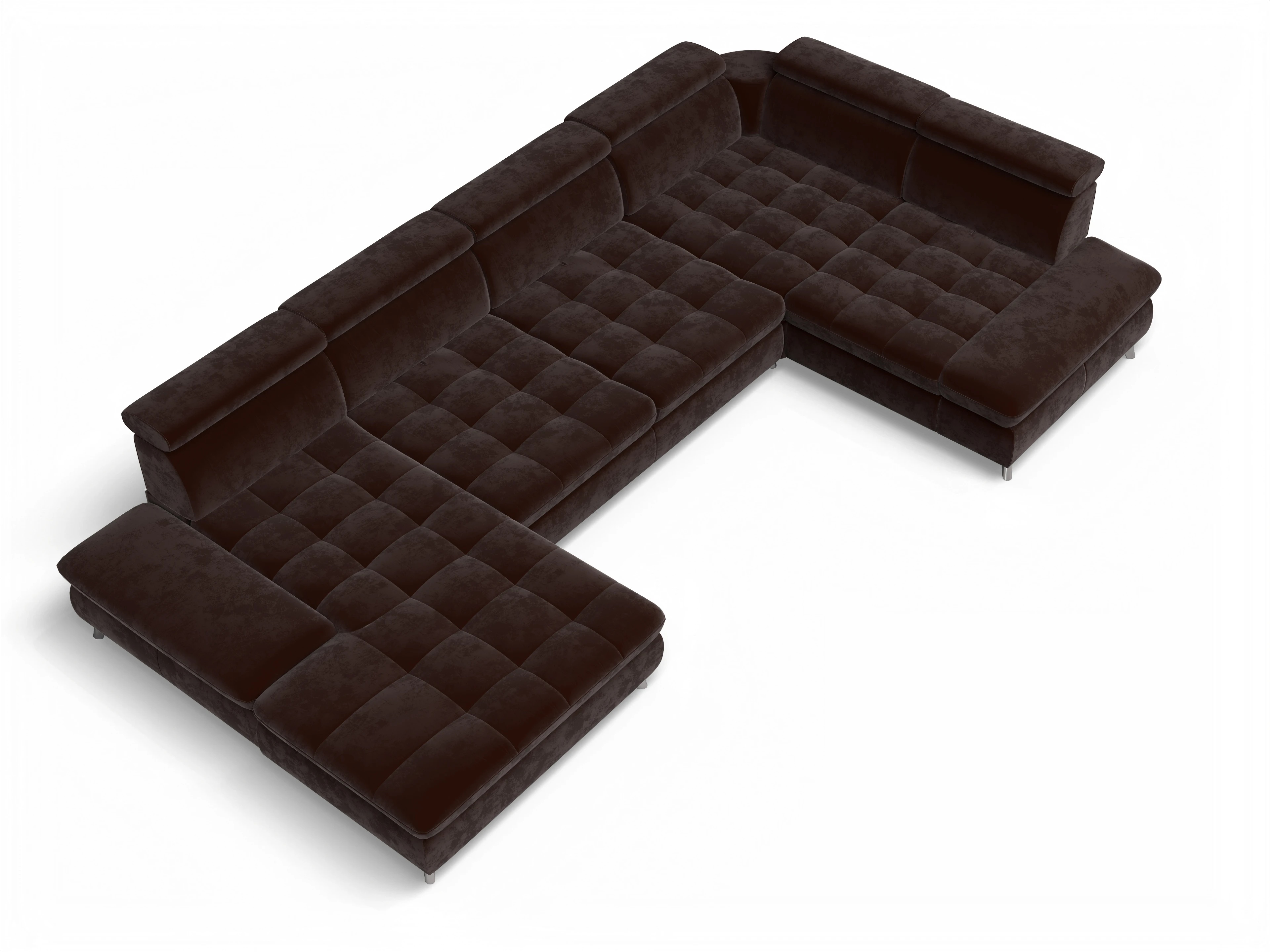 Ansicht des Produktes Memphis Stoff Wohnlandschaft Armlehne rechts Abschluss offen links in Stoff Braun