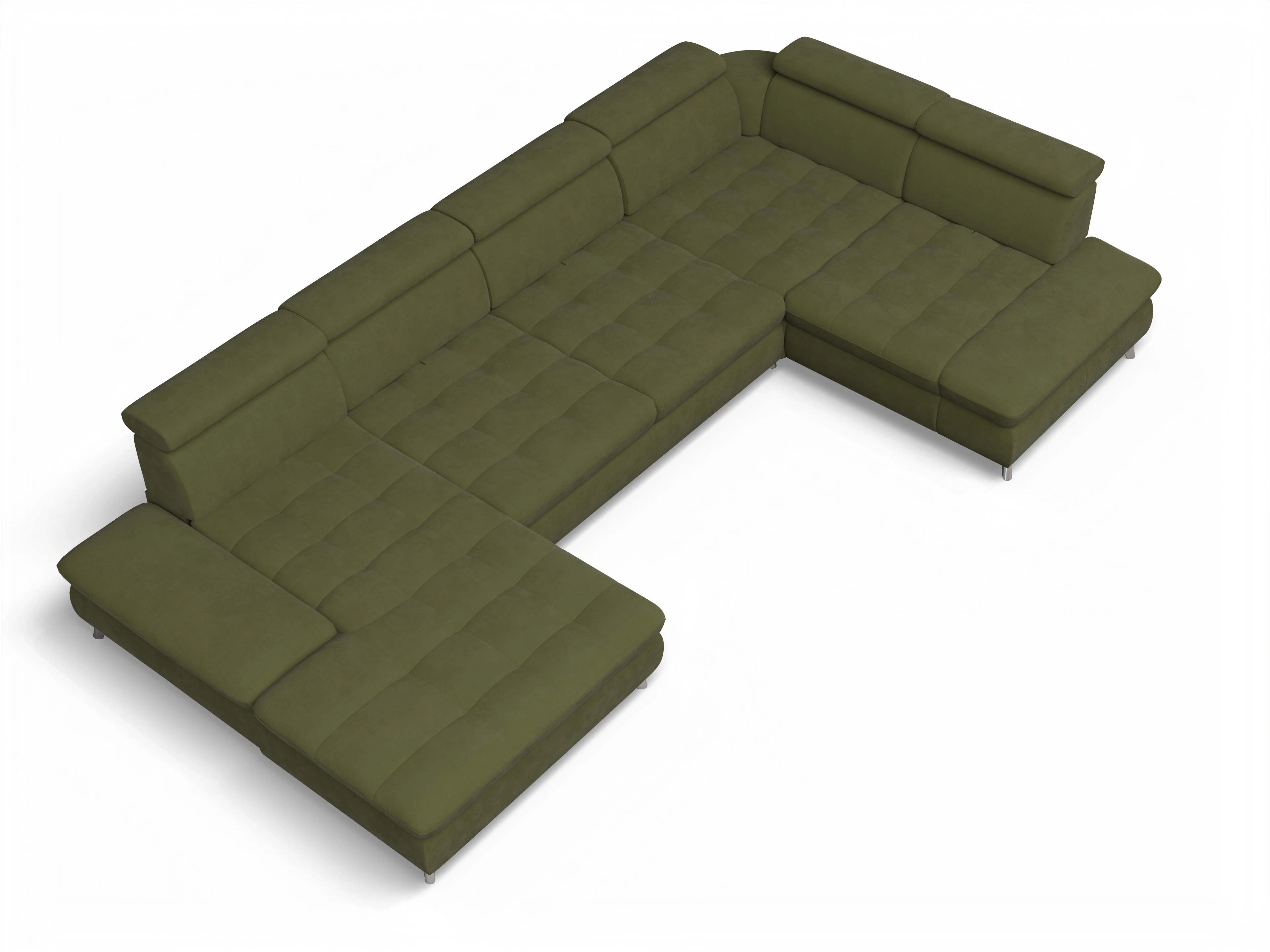 Ansicht des Produktes Memphis Stoff Wohnlandschaft Armlehne rechts Abschluss offen links in Stoff Grün