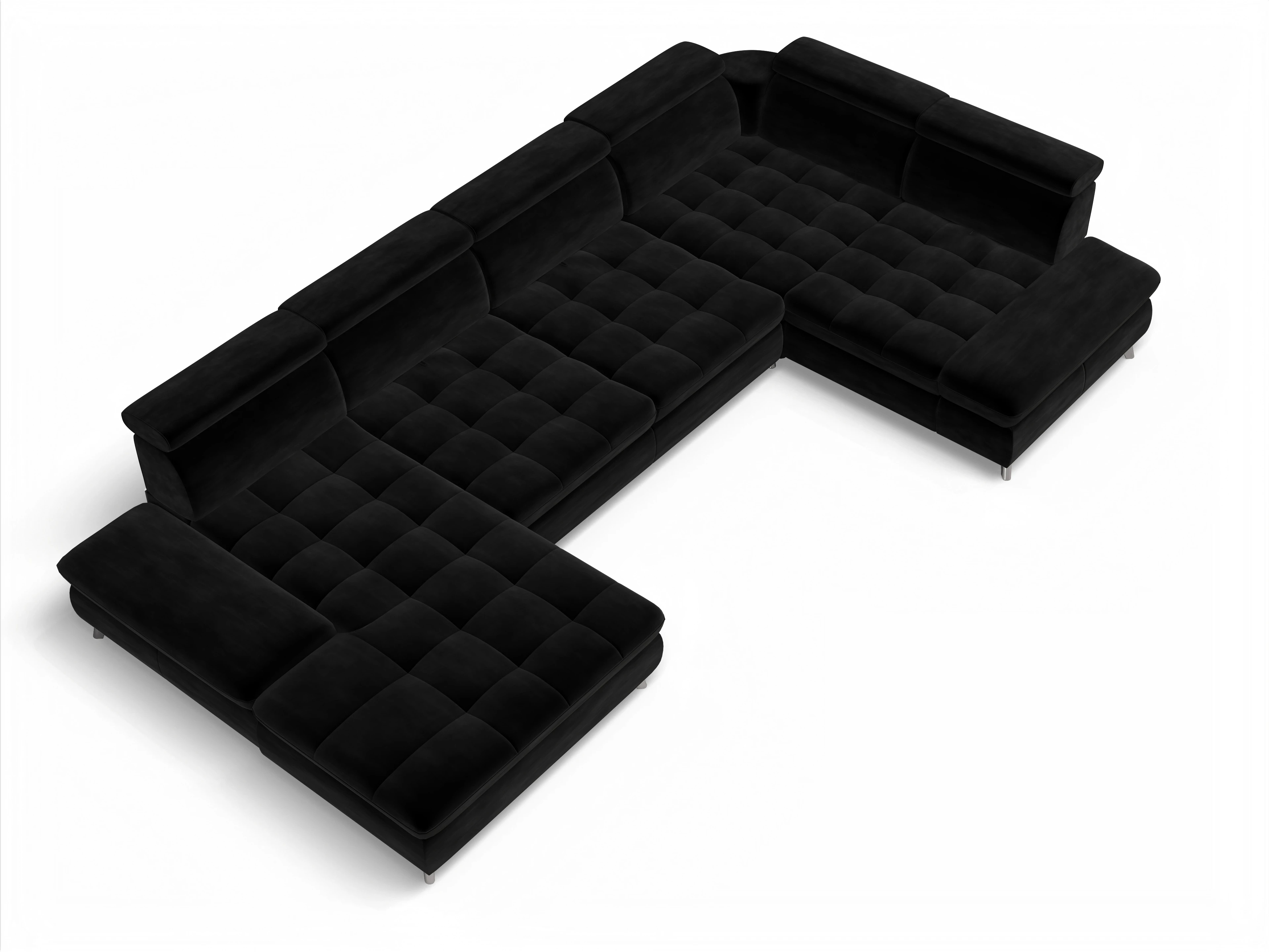 Ansicht des Produktes Memphis Stoff Wohnlandschaft Armlehne rechts Abschluss offen links in Stoff Schwarz