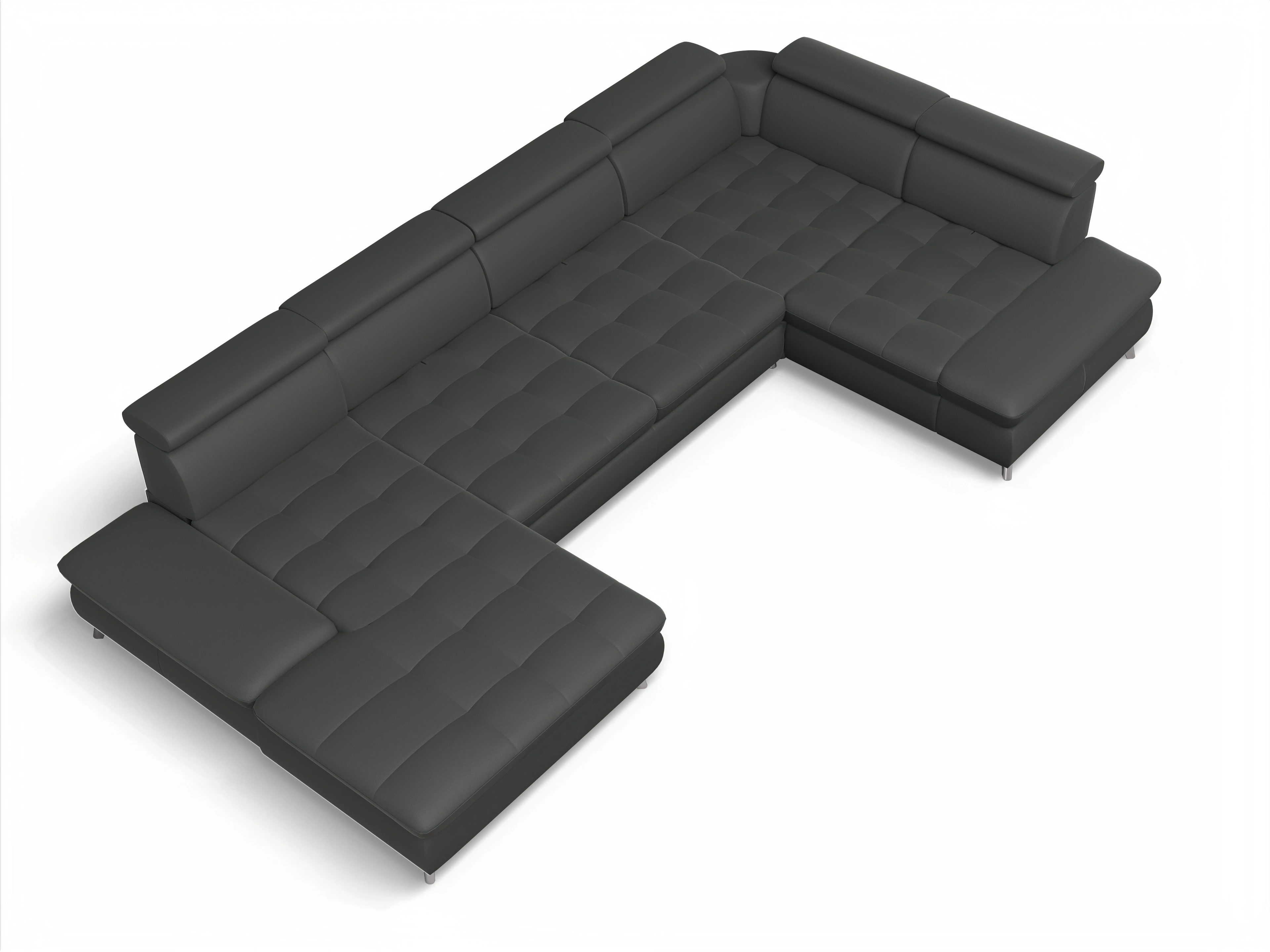 Ansicht des Produktes Memphis Stoff Wohnlandschaft Armlehne rechts Abschluss offen links in Leder Grau