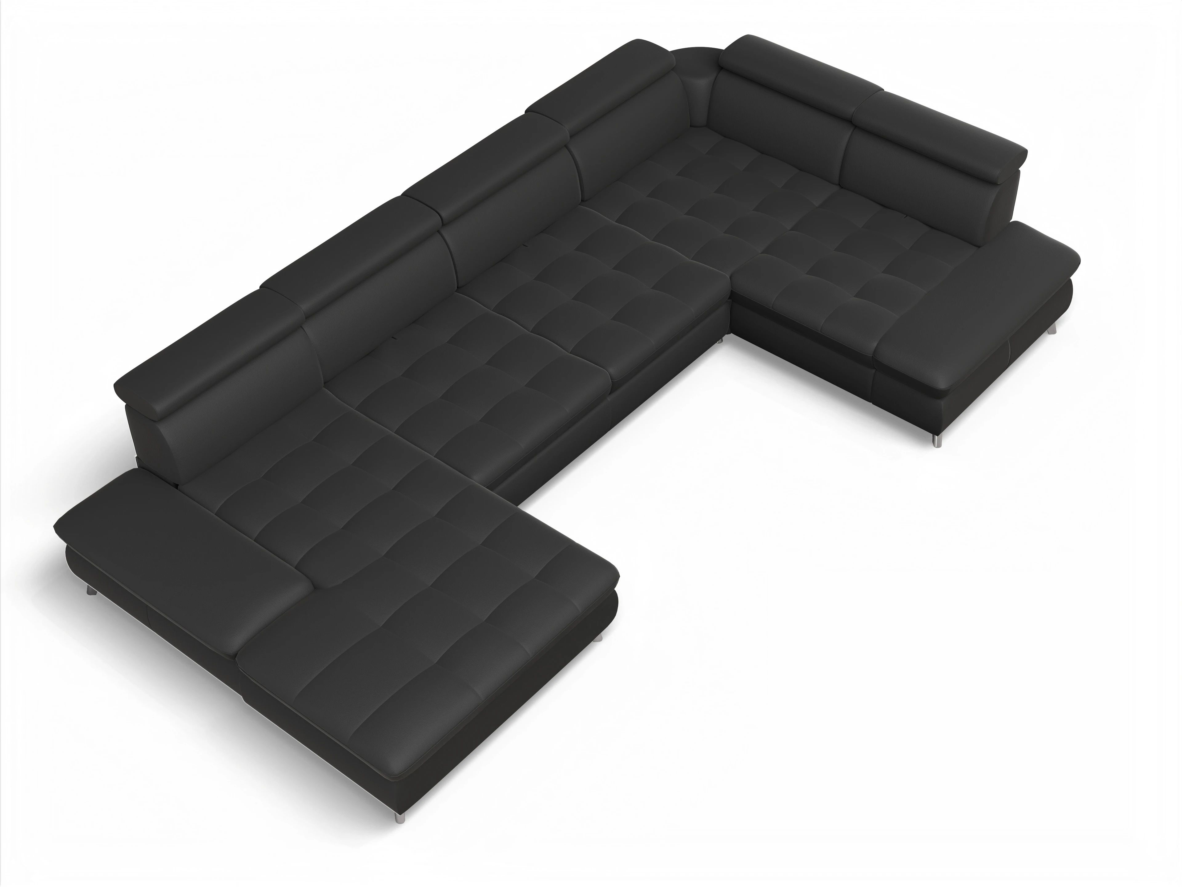 Ansicht des Produktes Memphis Stoff Wohnlandschaft Armlehne rechts Abschluss offen links in Leder Schwarz