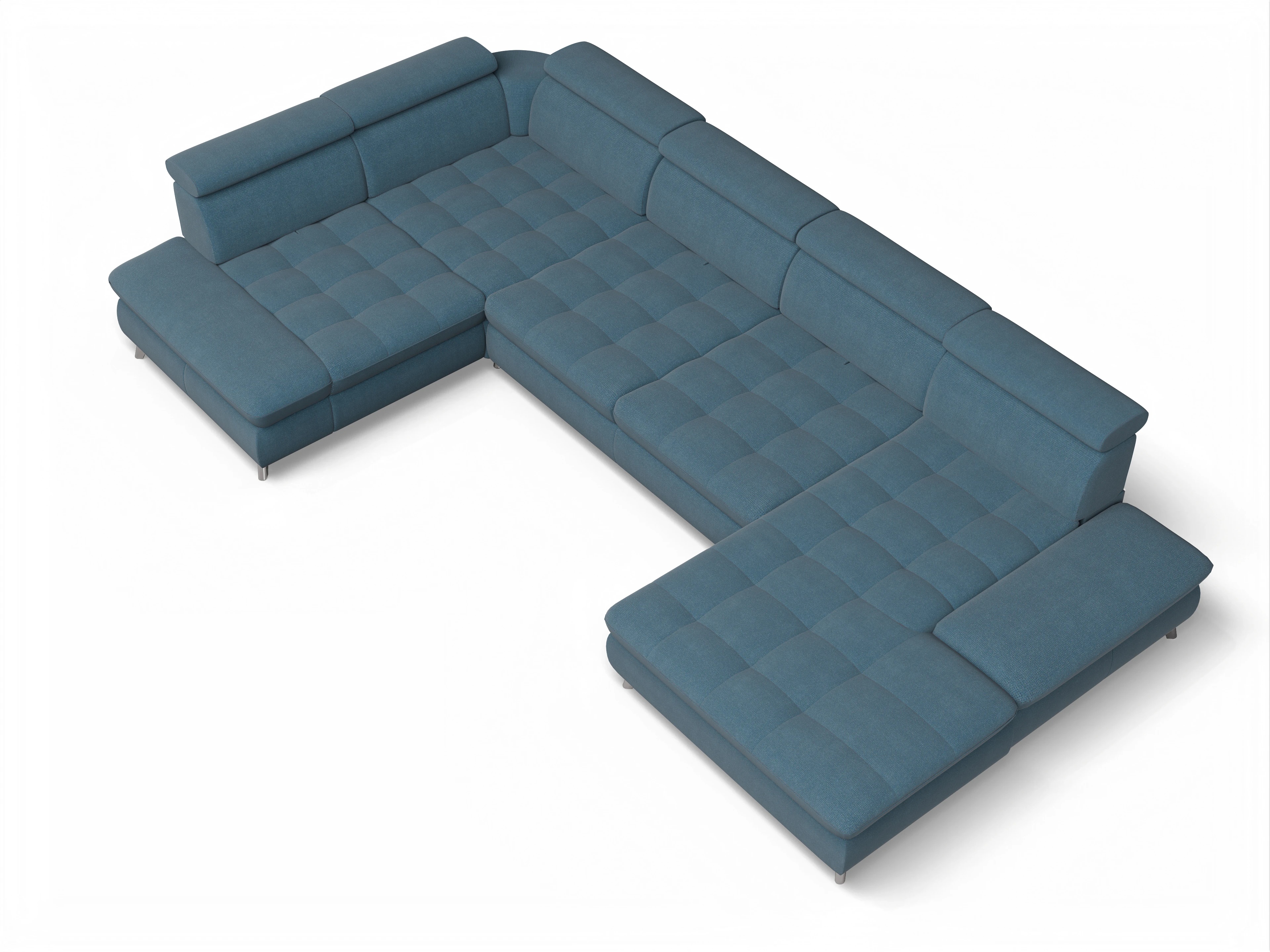 Ansicht des Produktes Memphis Stoff Wohnlandschaft Armlehne links Abschluss offen rechts in Stoff Blau