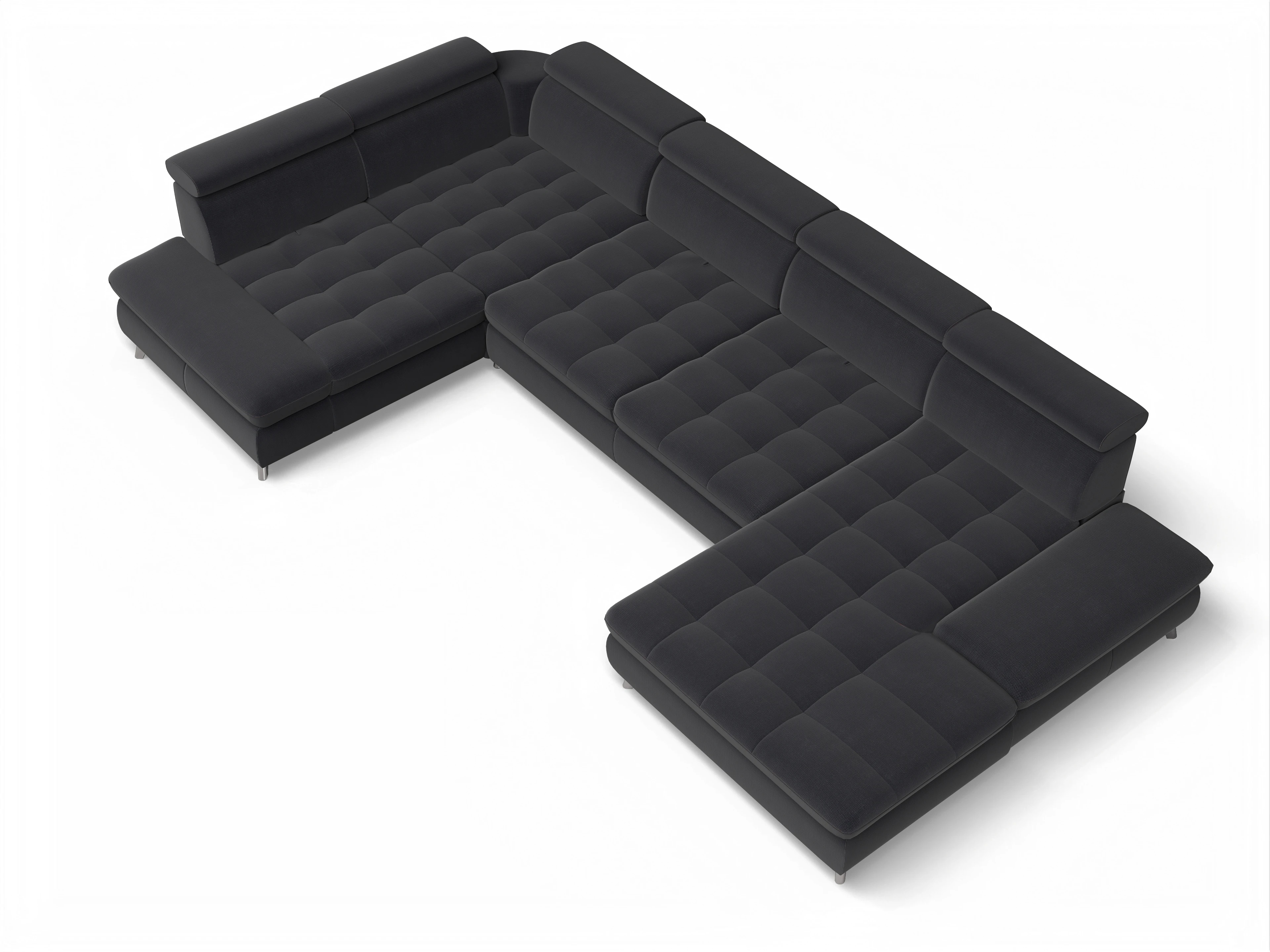 Ansicht des Produktes Memphis Stoff Wohnlandschaft Armlehne links Abschluss offen rechts in Stoff Blau