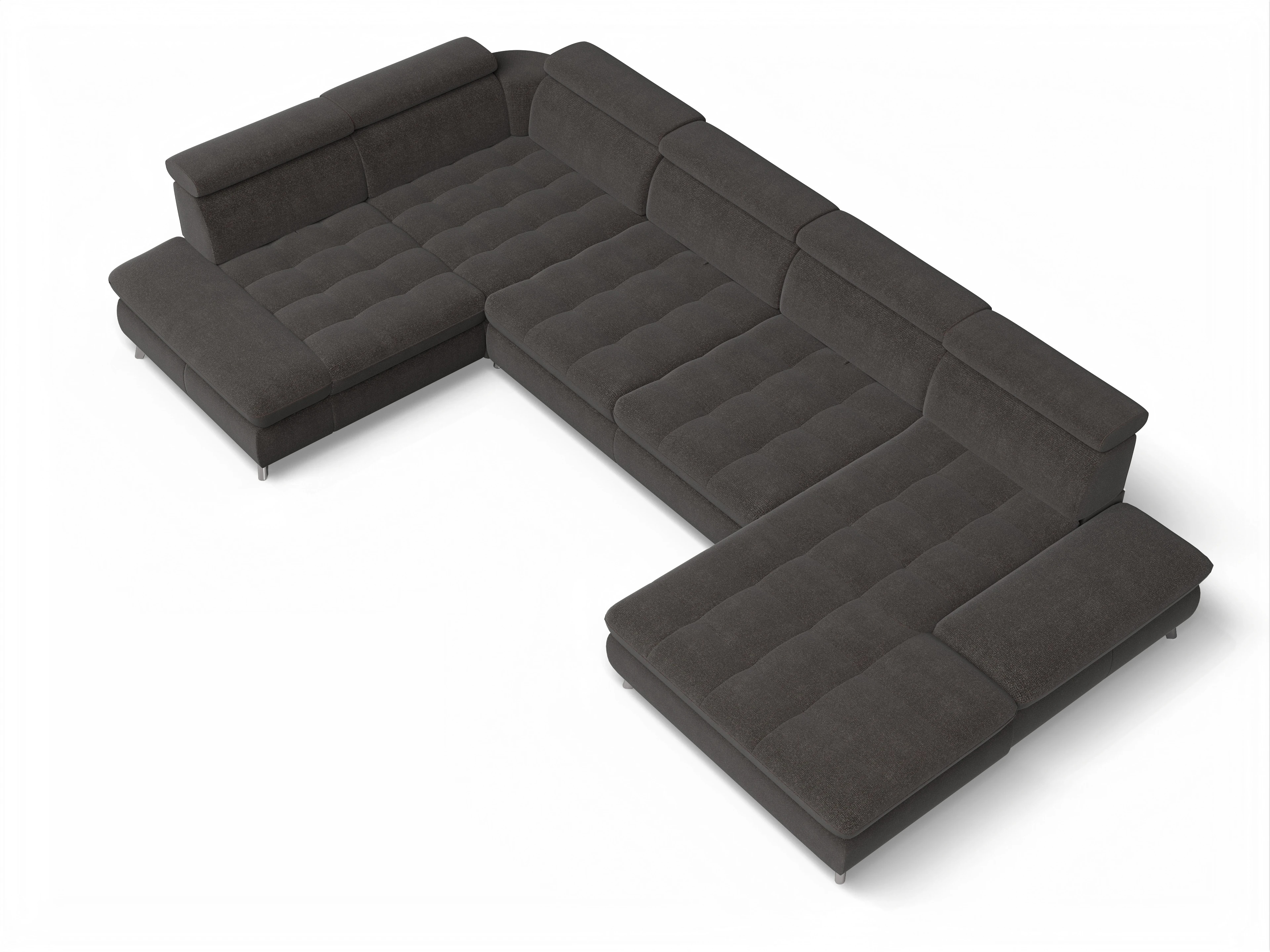 Ansicht des Produktes Memphis Stoff Wohnlandschaft Armlehne links Abschluss offen rechts in Stoff Grau