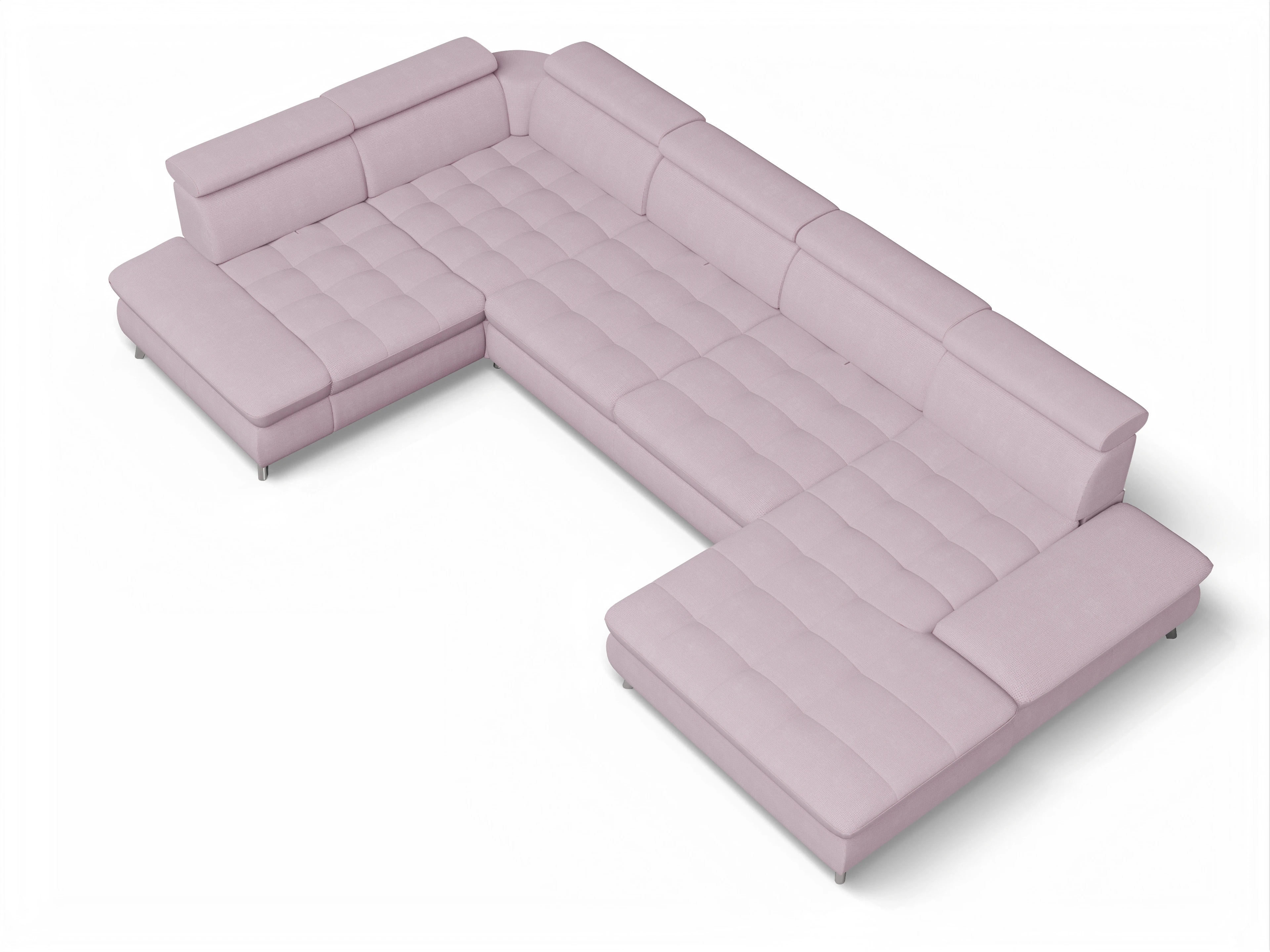 Ansicht des Produktes Memphis Stoff Wohnlandschaft Armlehne links Abschluss offen rechts in Stoff Rosa