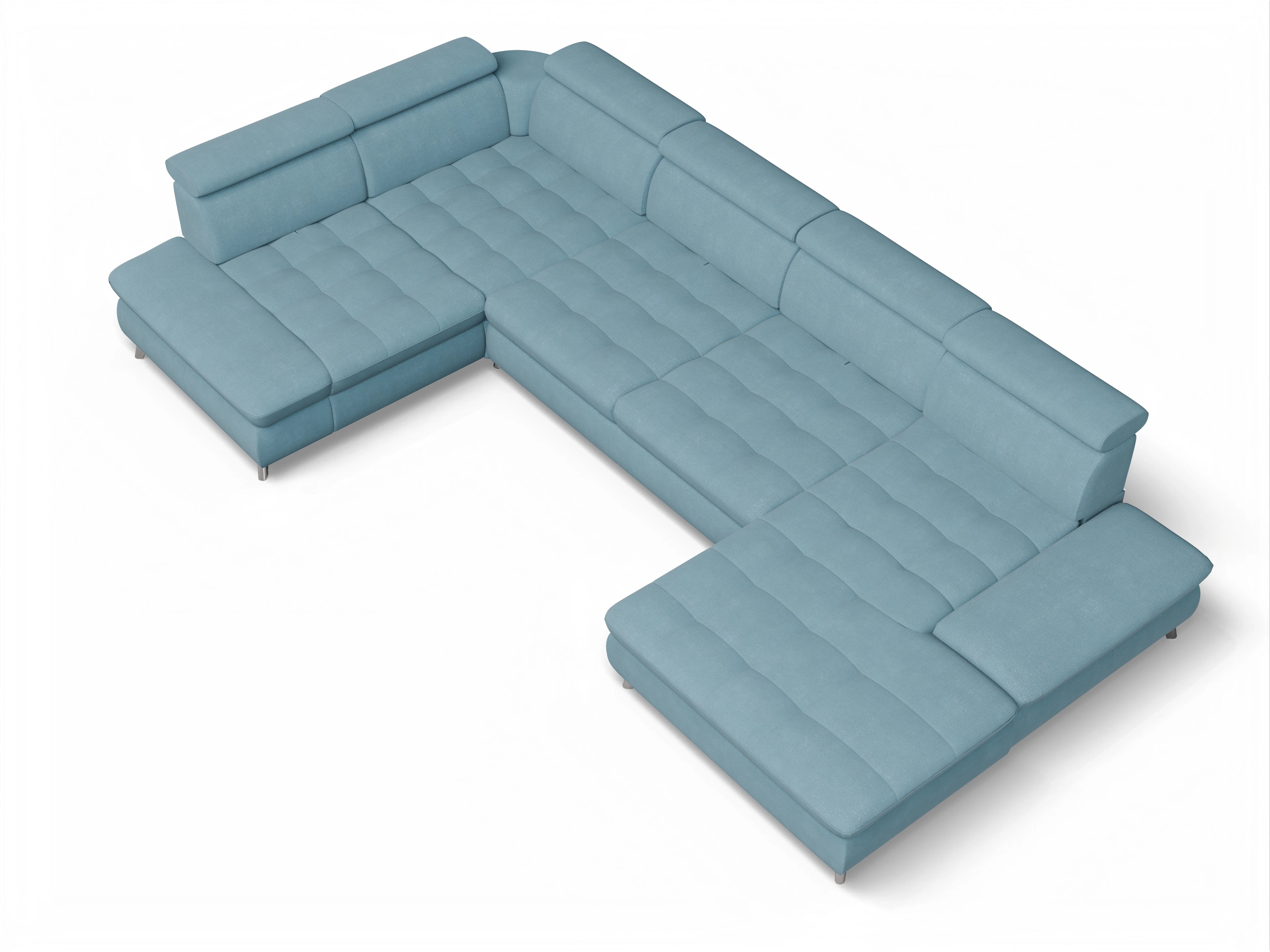 Ansicht des Produktes Memphis Stoff Wohnlandschaft Armlehne links Abschluss offen rechts in Stoff Blau