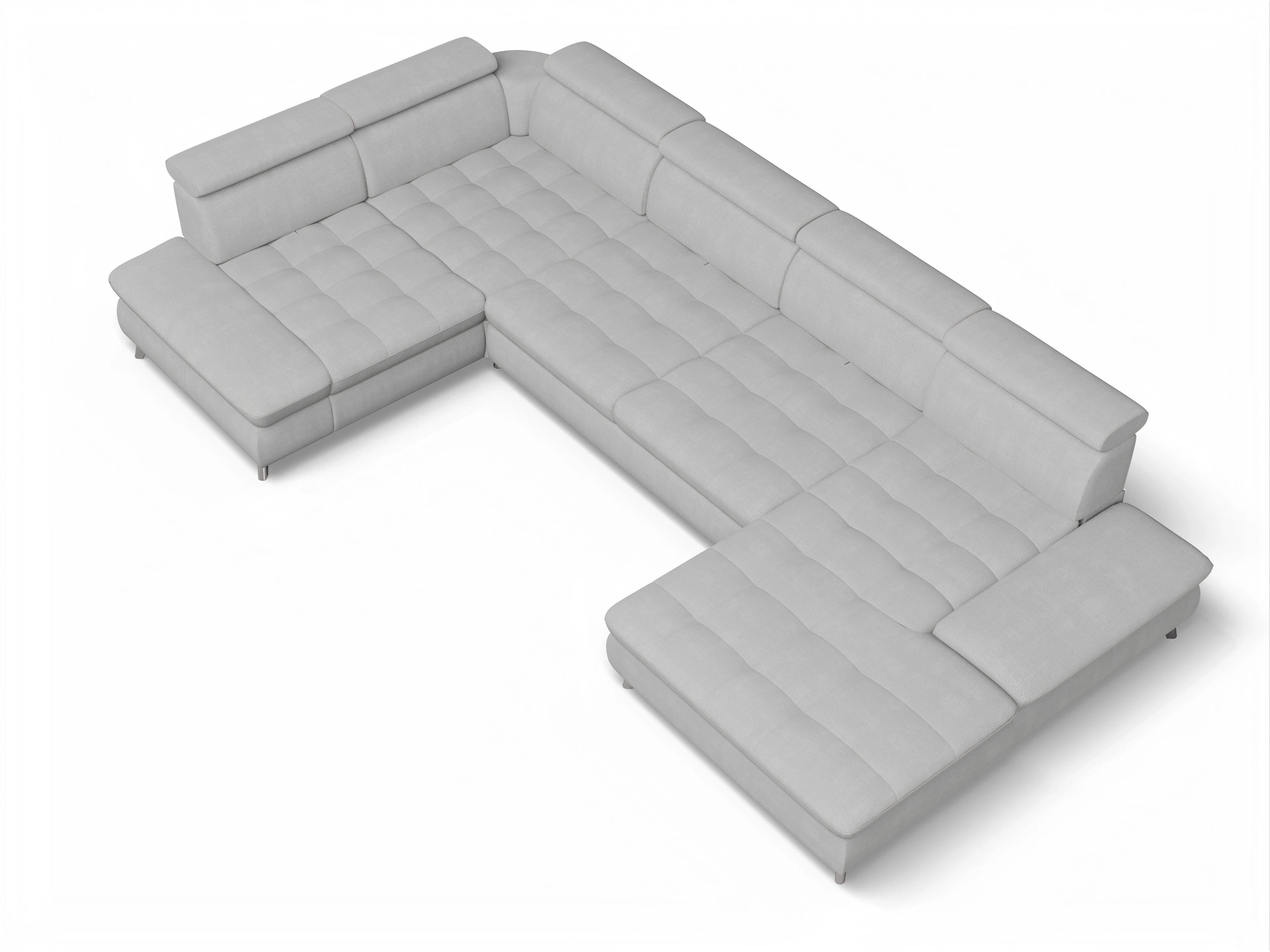 Ansicht des Produktes Memphis Stoff Wohnlandschaft Armlehne links Abschluss offen rechts in Stoff Grau