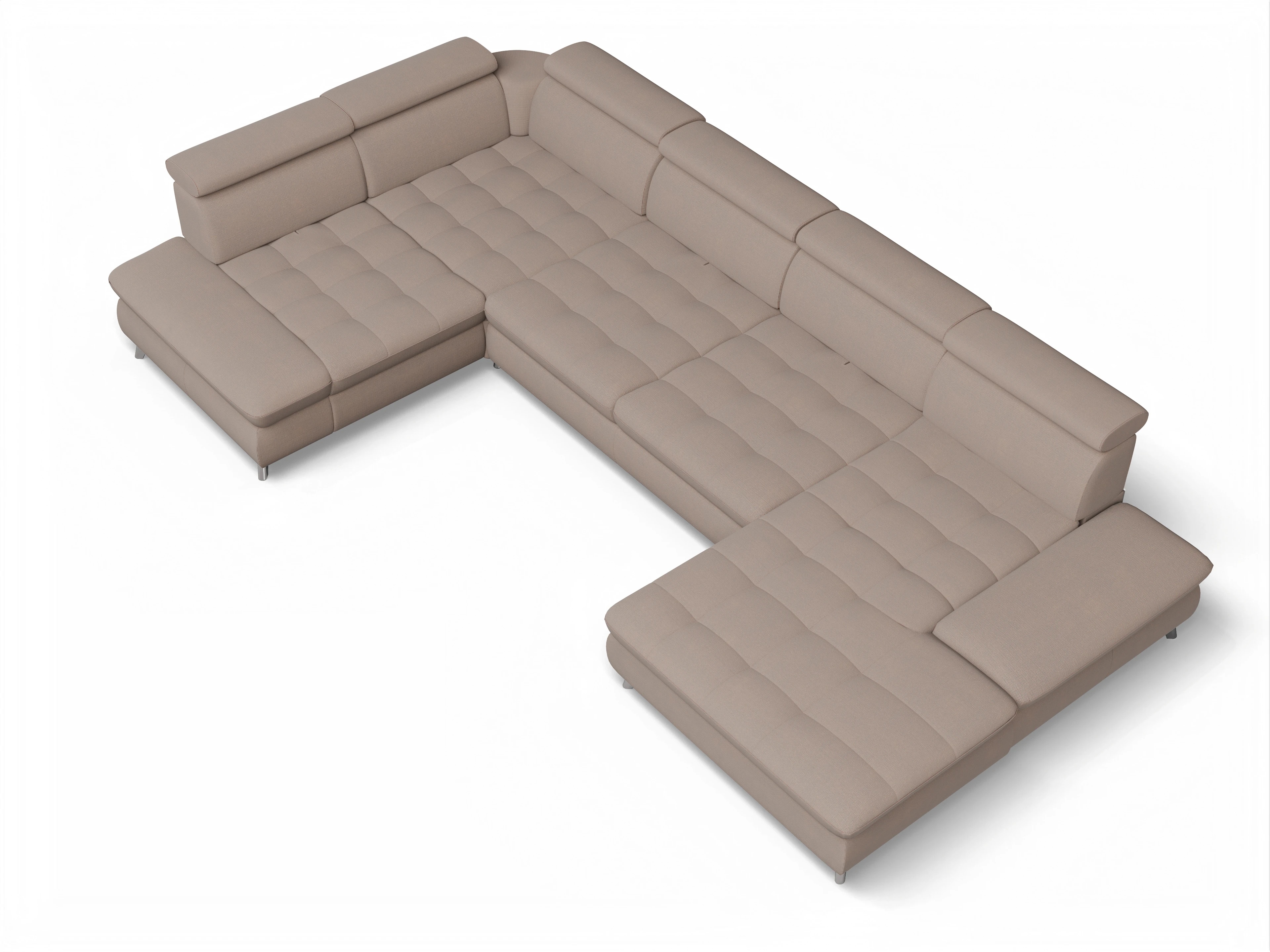 Ansicht des Produktes Memphis Stoff Wohnlandschaft Armlehne links Abschluss offen rechts in Stoff Braun