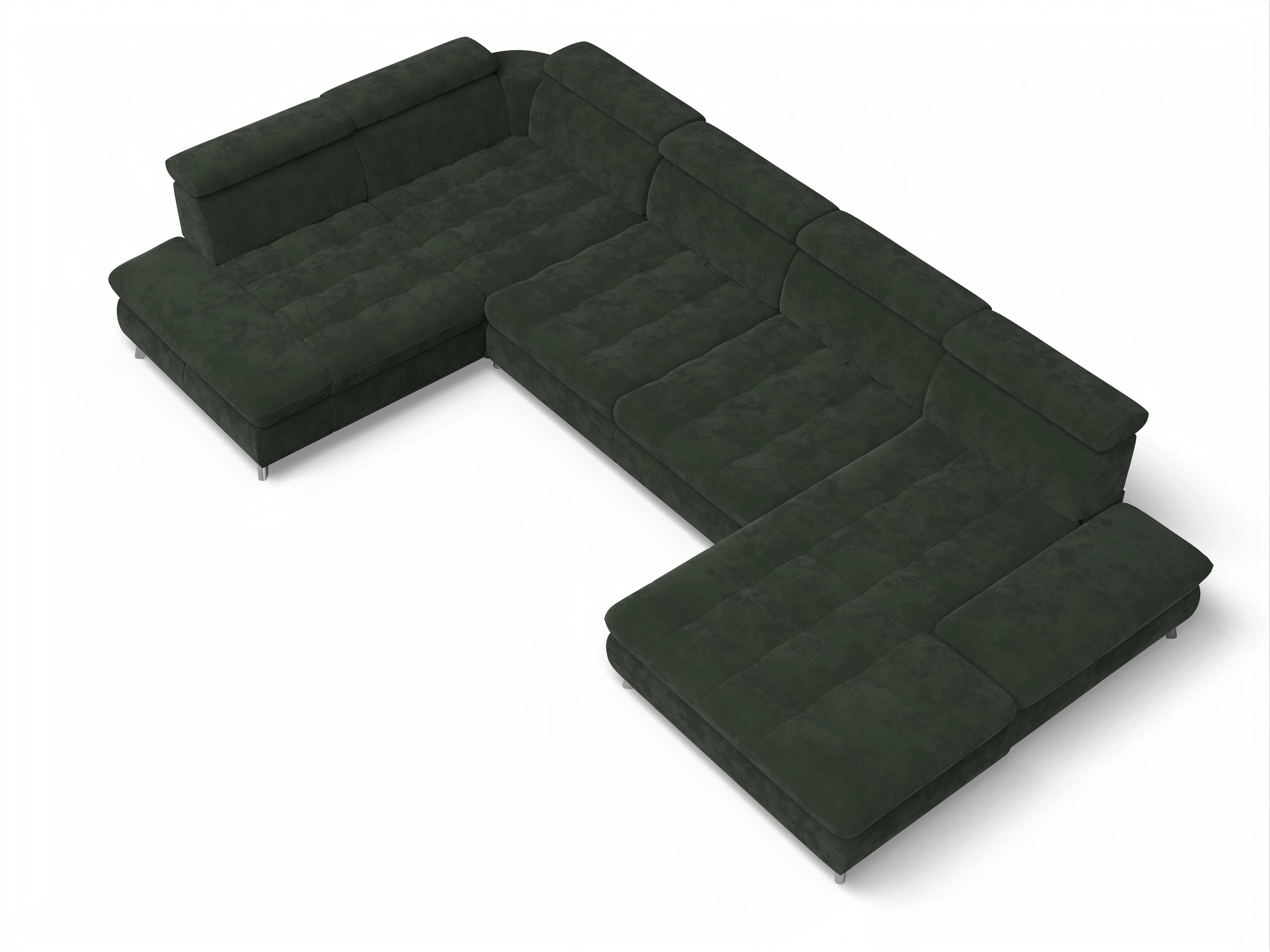 Ansicht des Produktes Memphis Stoff Wohnlandschaft Armlehne links Abschluss offen rechts in Stoff Grün