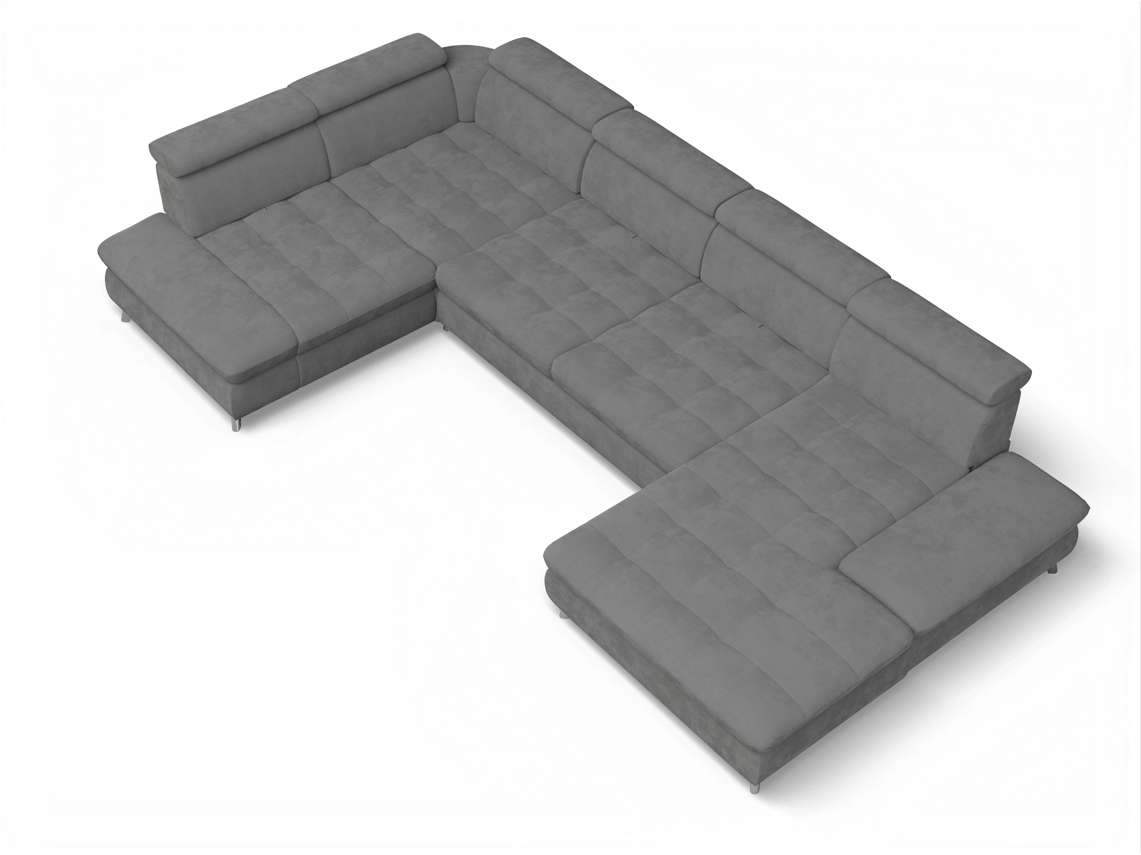 Ansicht des Produktes Memphis Stoff Wohnlandschaft Armlehne links Abschluss offen rechts in Stoff Grau