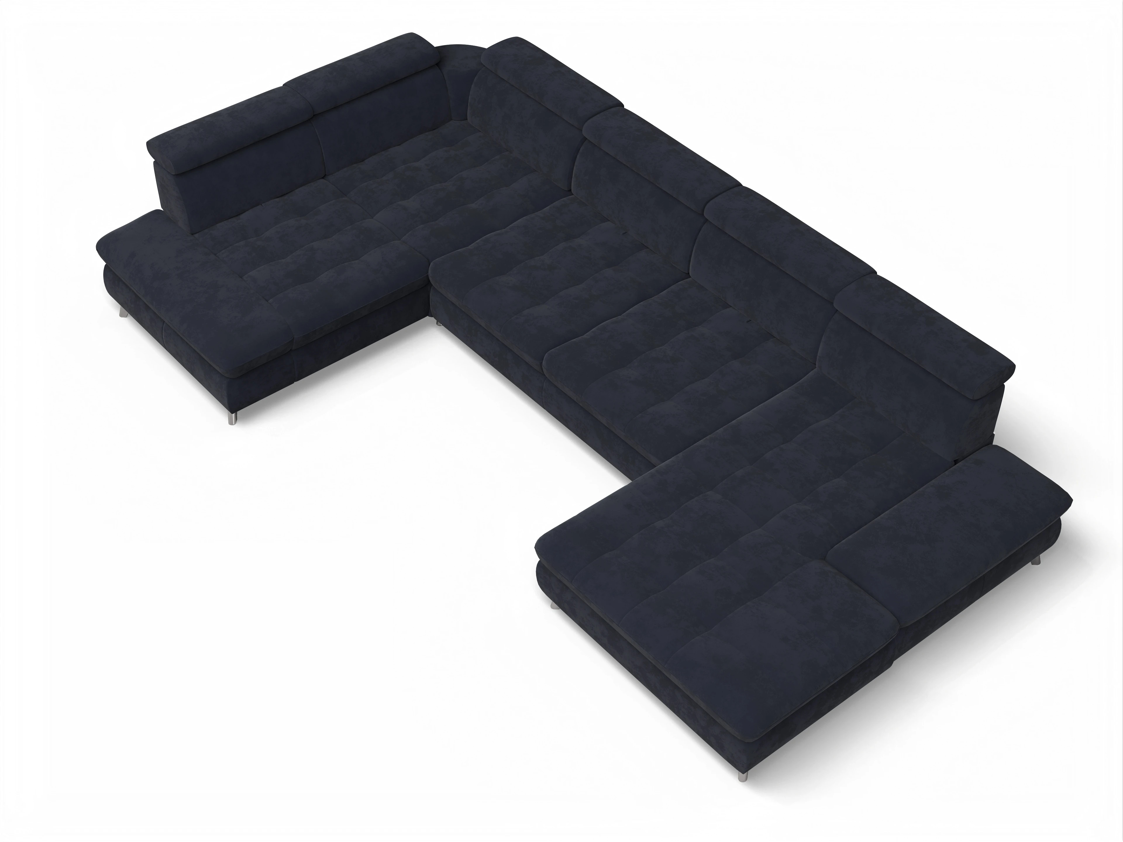 Ansicht des Produktes Memphis Stoff Wohnlandschaft Armlehne links Abschluss offen rechts in Stoff Blau