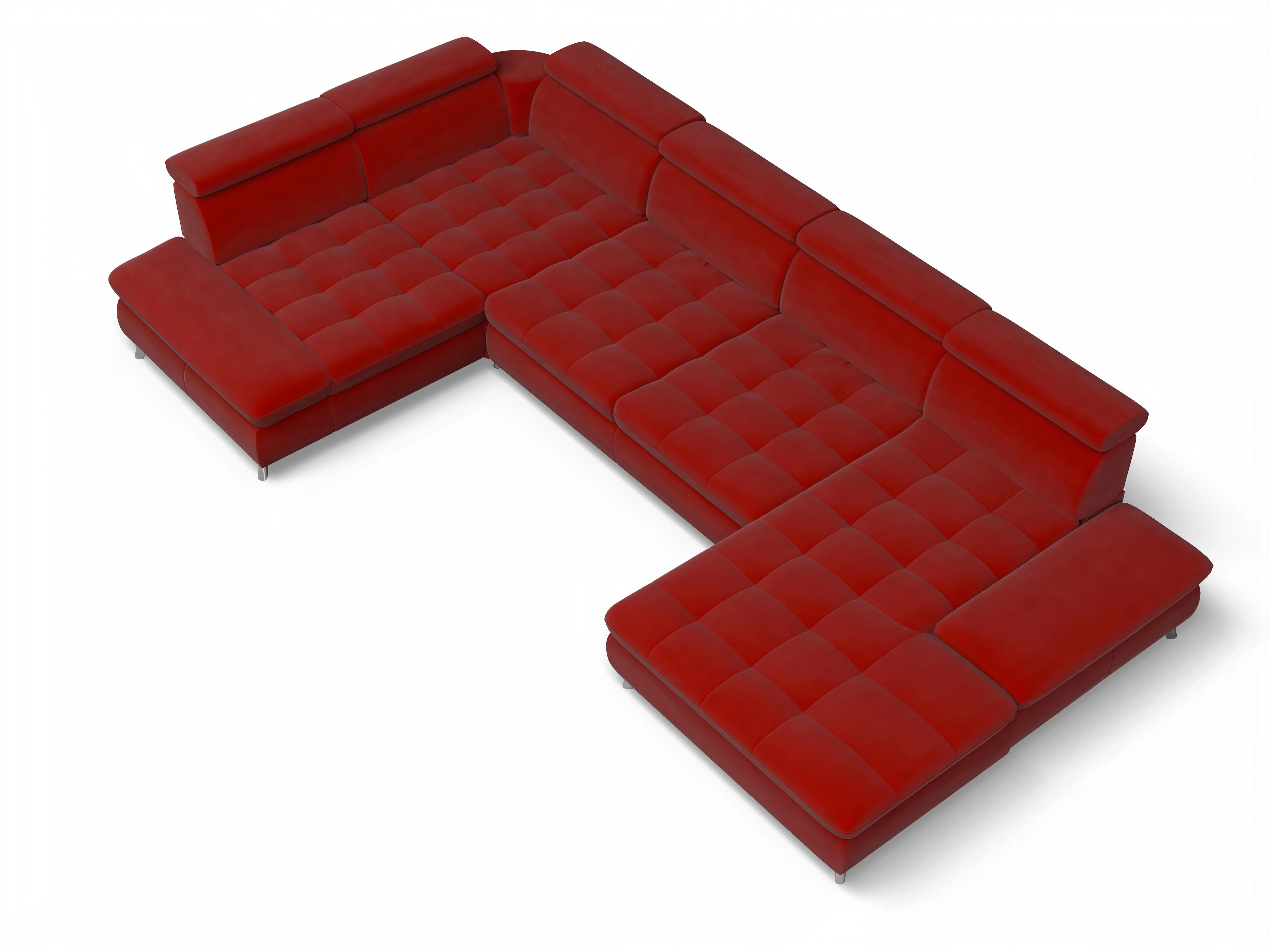 Ansicht des Produktes Memphis Stoff Wohnlandschaft Armlehne links Abschluss offen rechts in Stoff Rot
