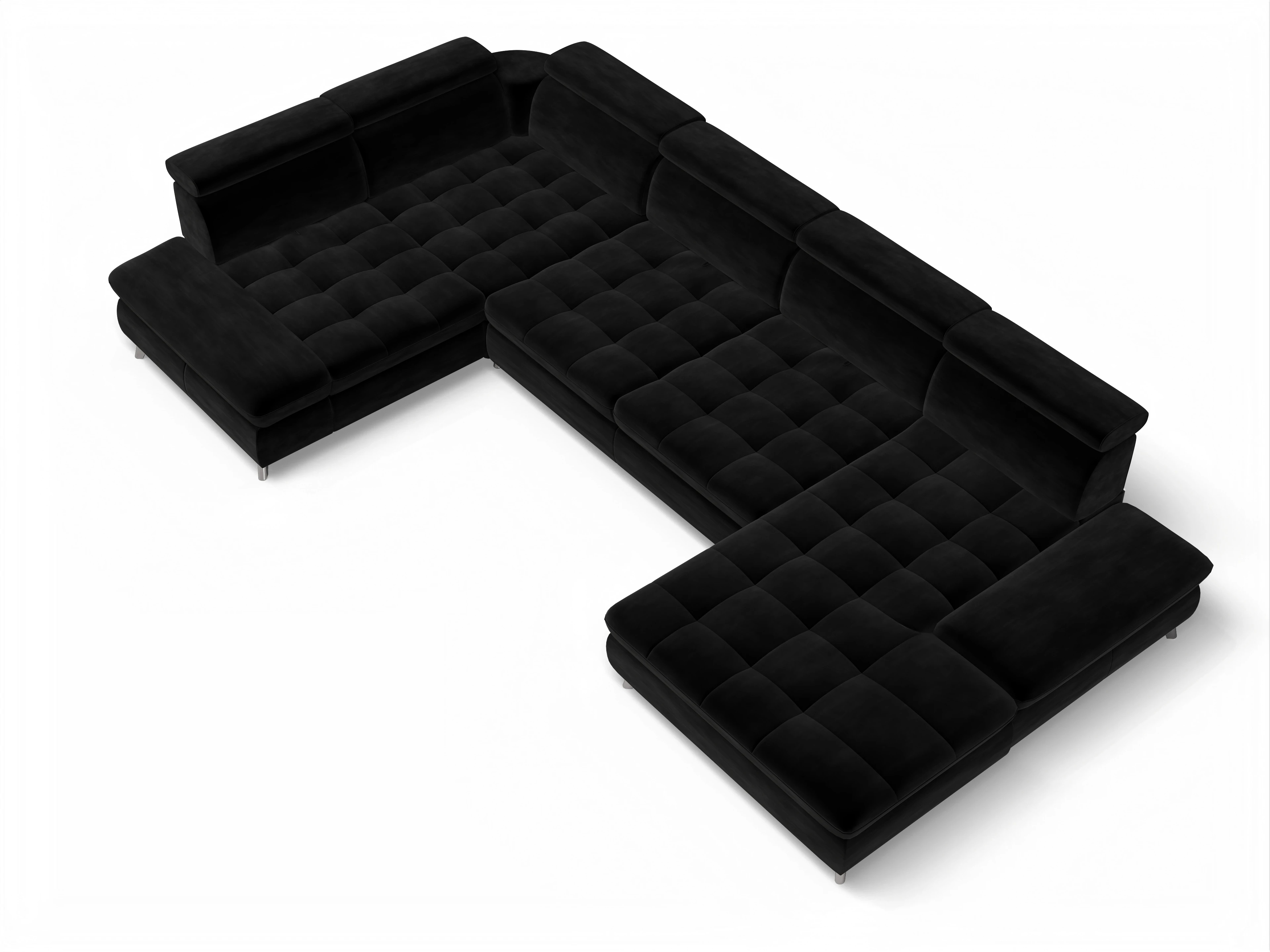 Ansicht des Produktes Memphis Stoff Wohnlandschaft Armlehne links Abschluss offen rechts in Stoff Schwarz