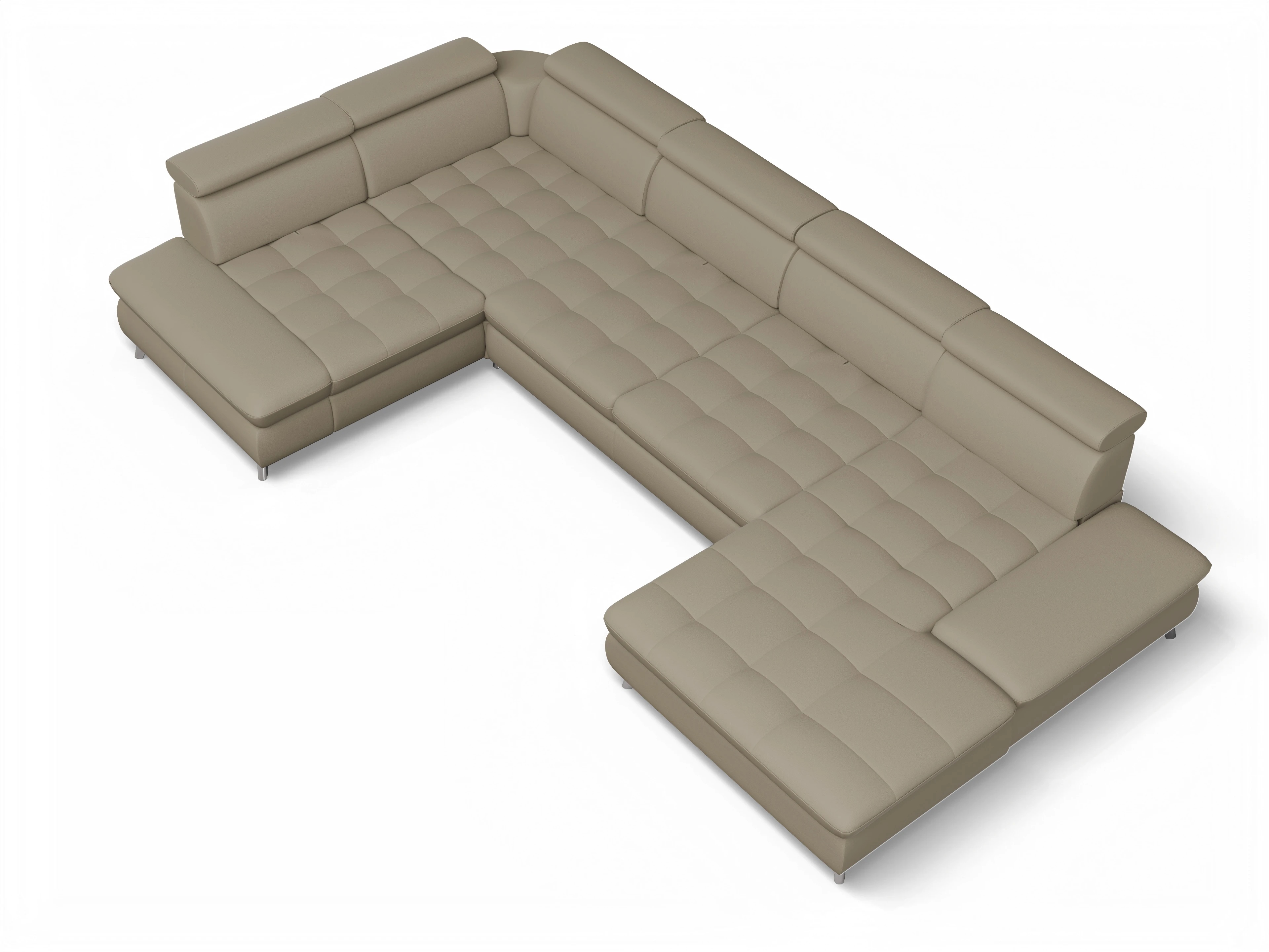Ansicht des Produktes Memphis Stoff Wohnlandschaft Armlehne links Abschluss offen rechts in Leder Braun
