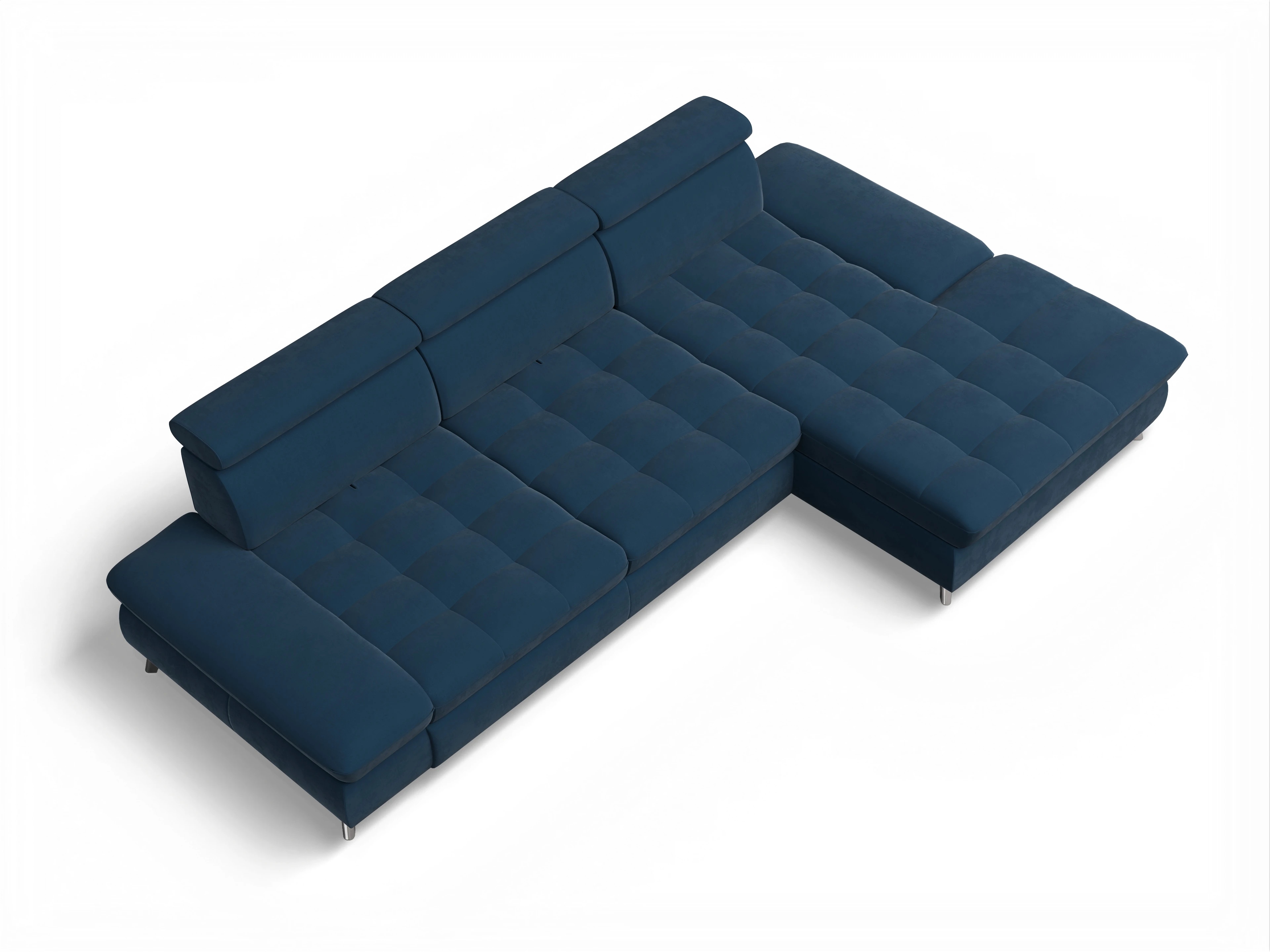 Ansicht des Produktes Memphis Stoff Ecksofa rechts Abschluss offen in Stoff Blau