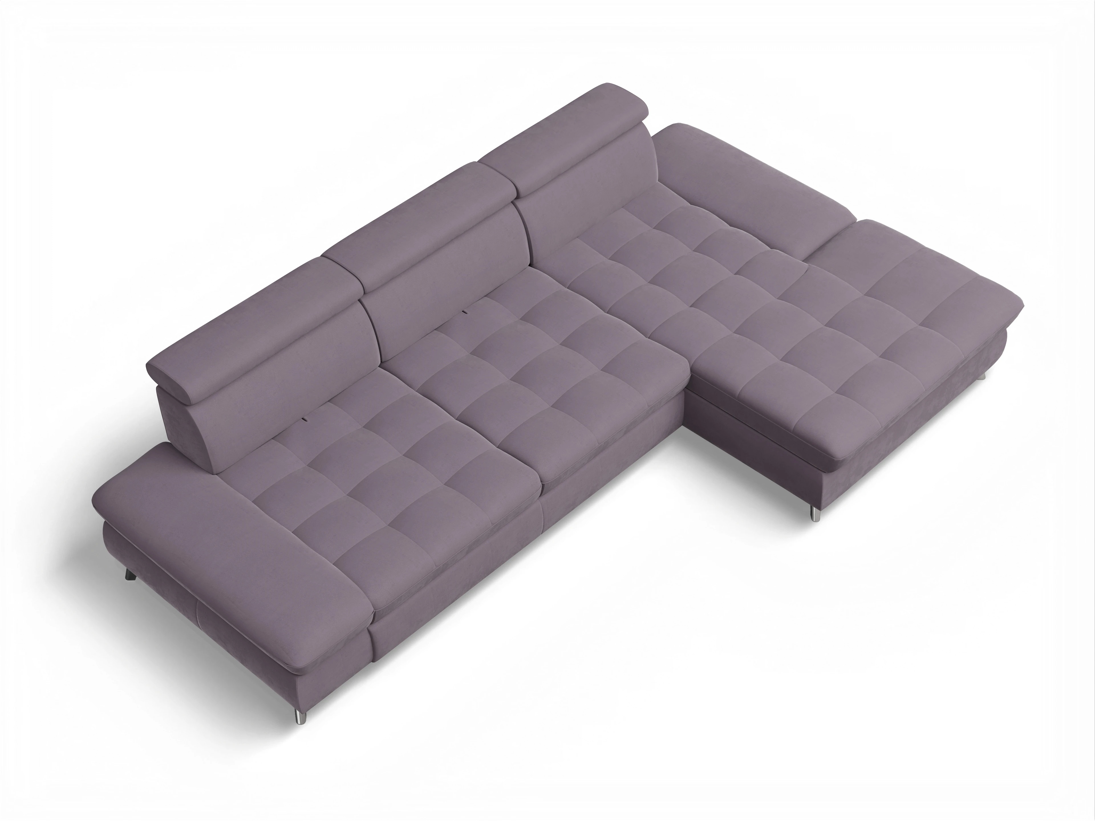 Ansicht des Produktes Memphis Stoff Ecksofa rechts Abschluss offen in Stoff Lila