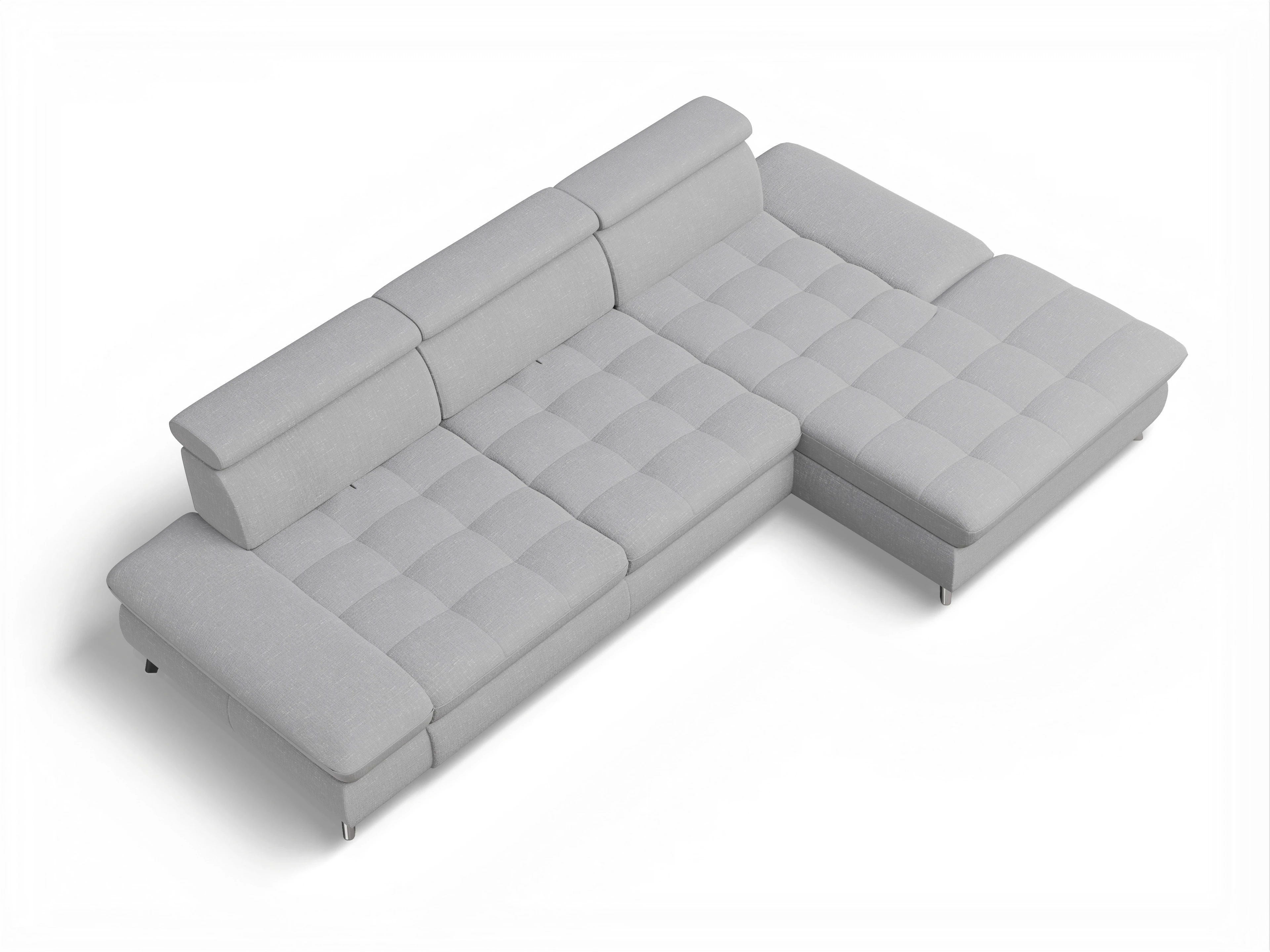 Ansicht des Produktes Memphis Stoff Ecksofa rechts Abschluss offen in Stoff Grau