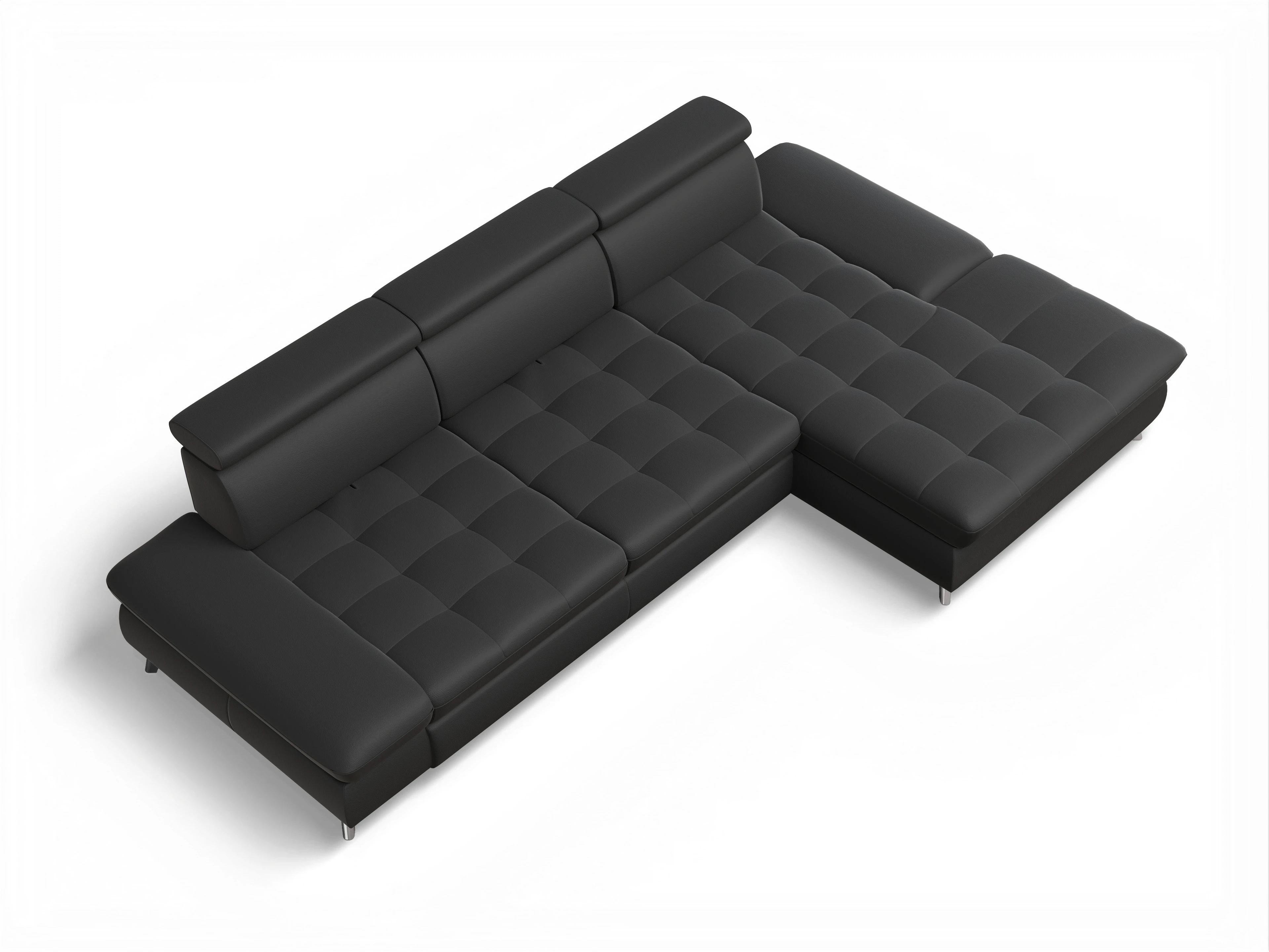 Ansicht des Produktes Memphis Stoff Ecksofa rechts Abschluss offen in Leder Schwarz
