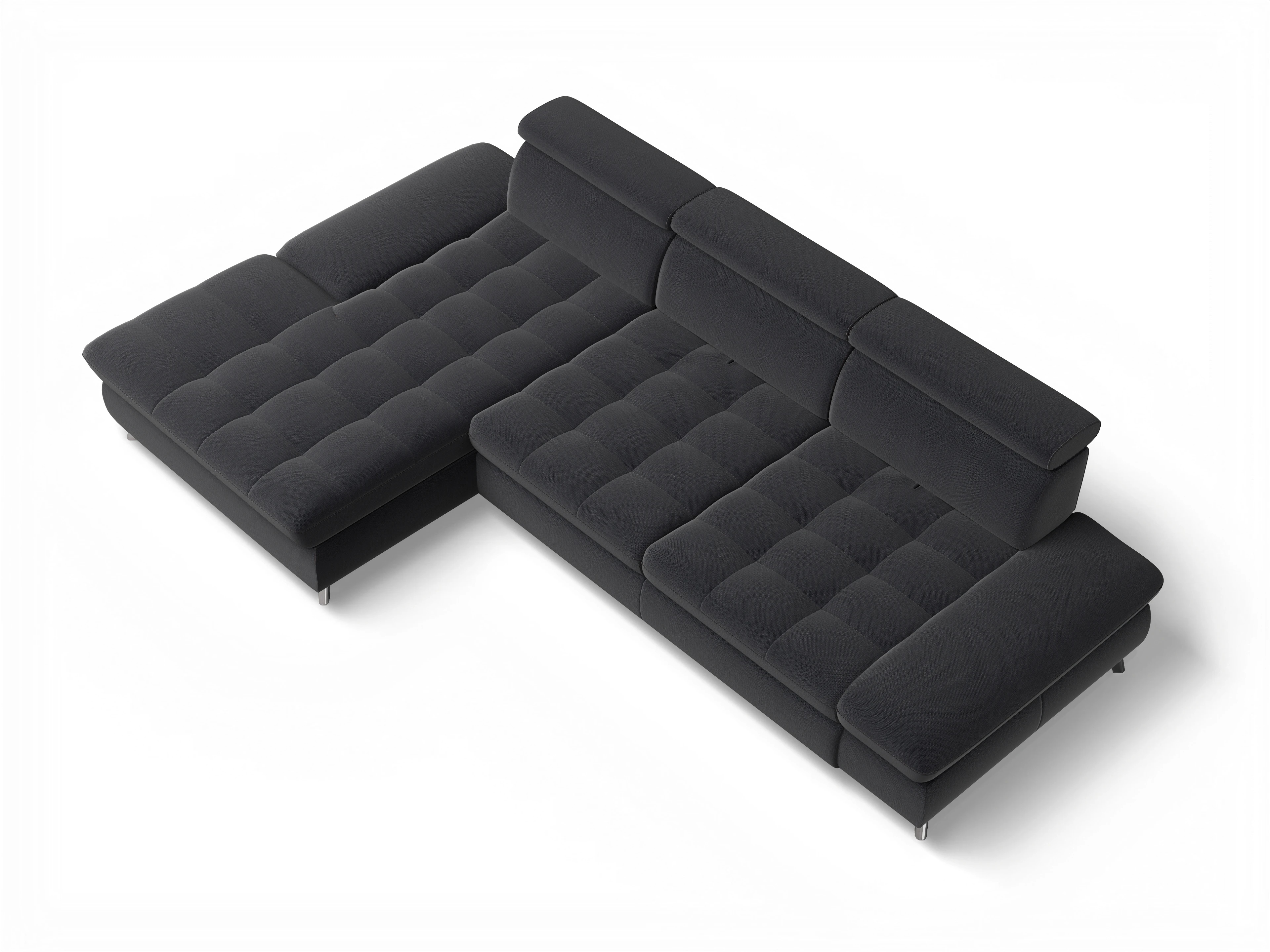 Ansicht des Produktes Memphis Stoff Ecksofa links Abschluss offen in Stoff Blau