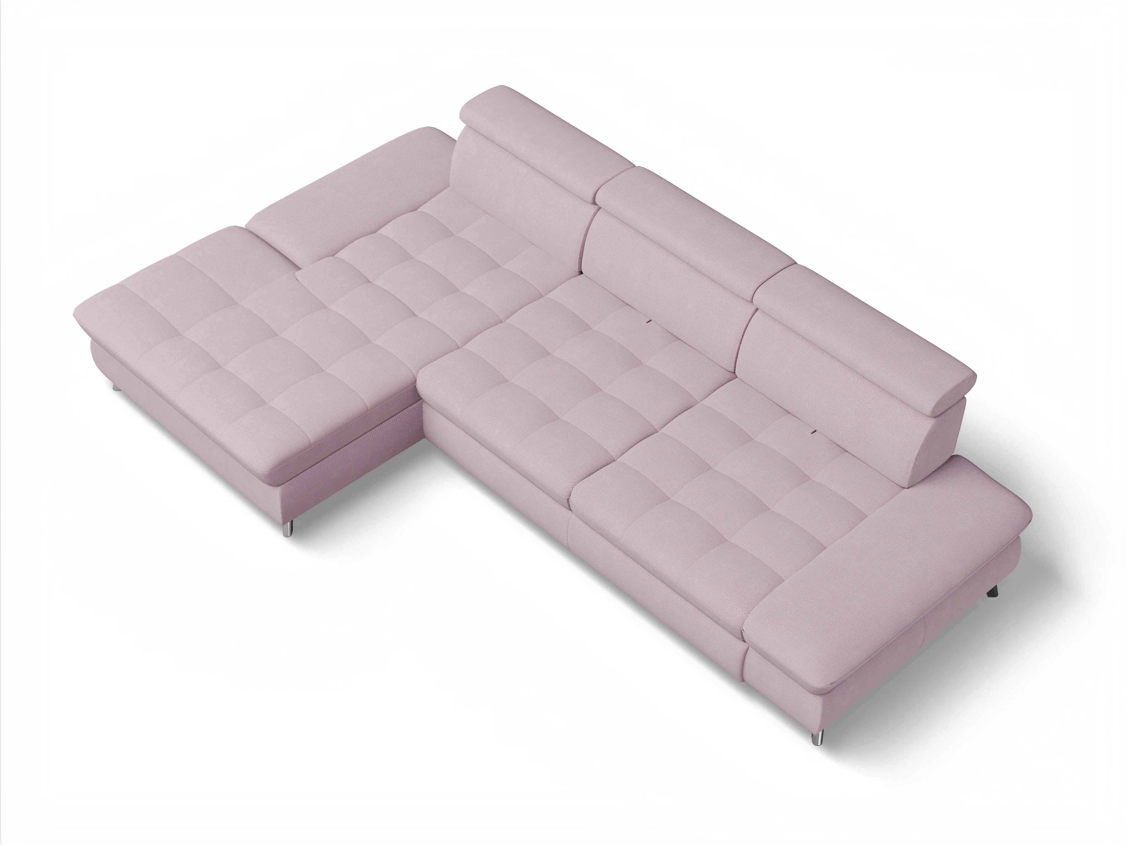 Ansicht des Produktes Memphis Stoff Ecksofa links Abschluss offen in Stoff Rosa
