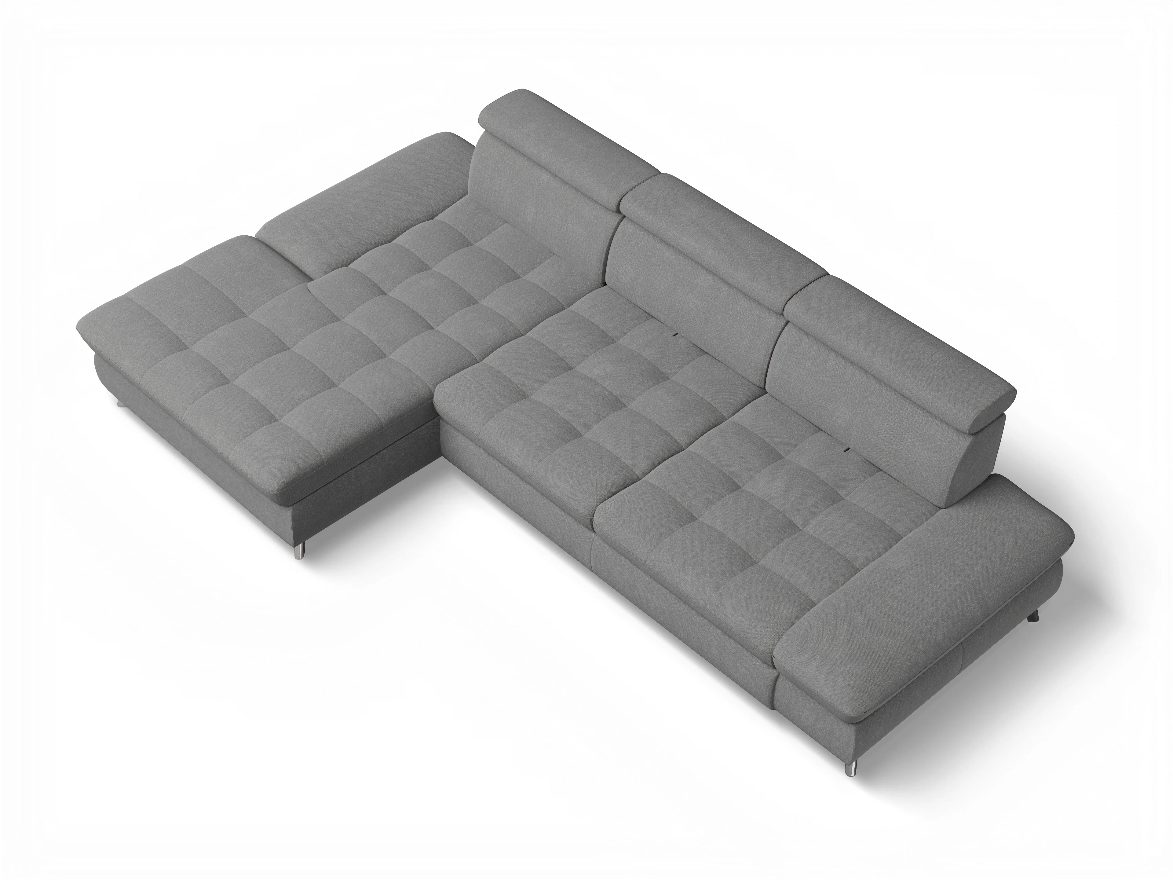 Ansicht des Produktes Memphis Stoff Ecksofa links Abschluss offen in Stoff Grau