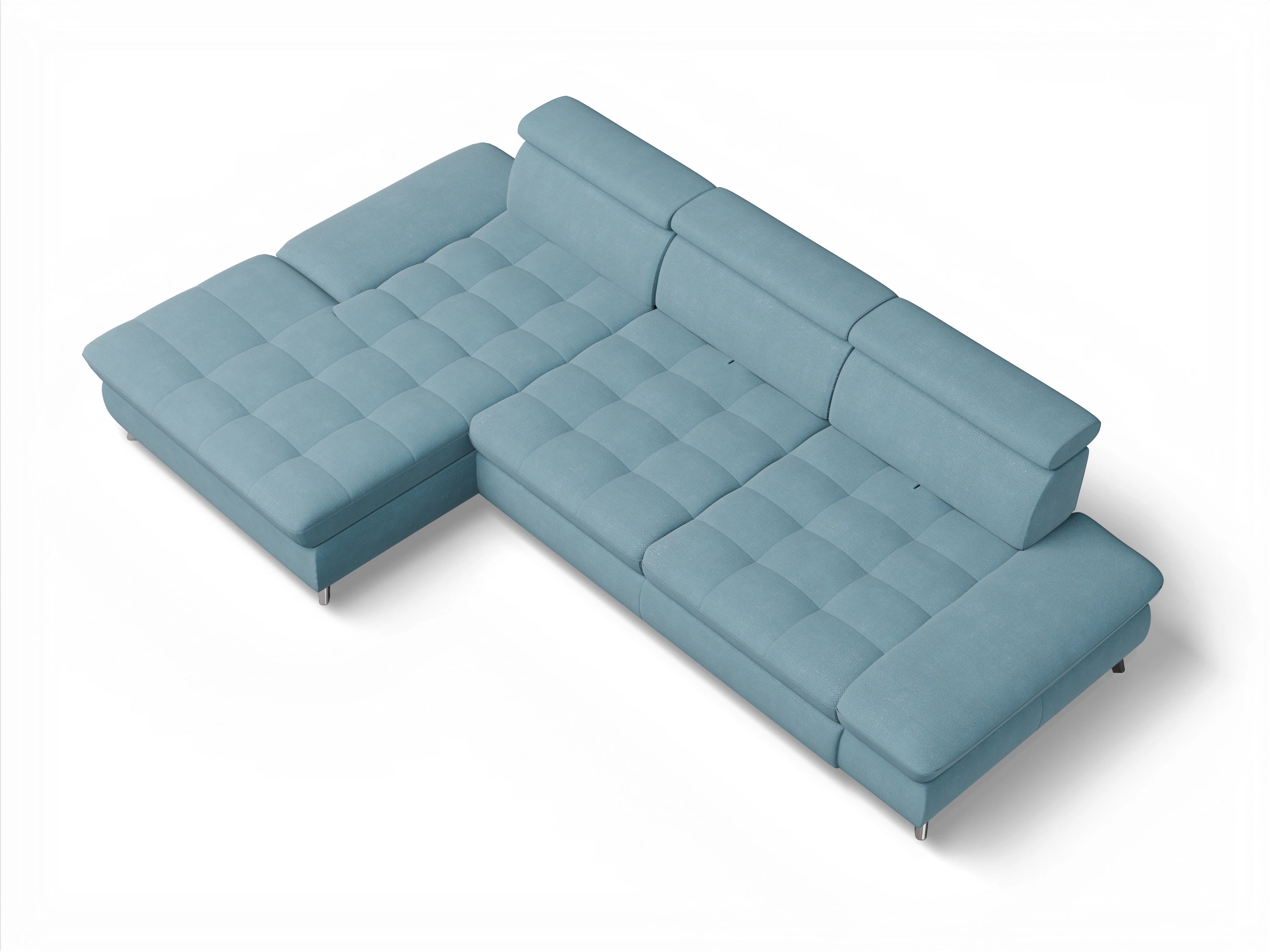 Ansicht des Produktes Memphis Stoff Ecksofa links Abschluss offen in Stoff Blau