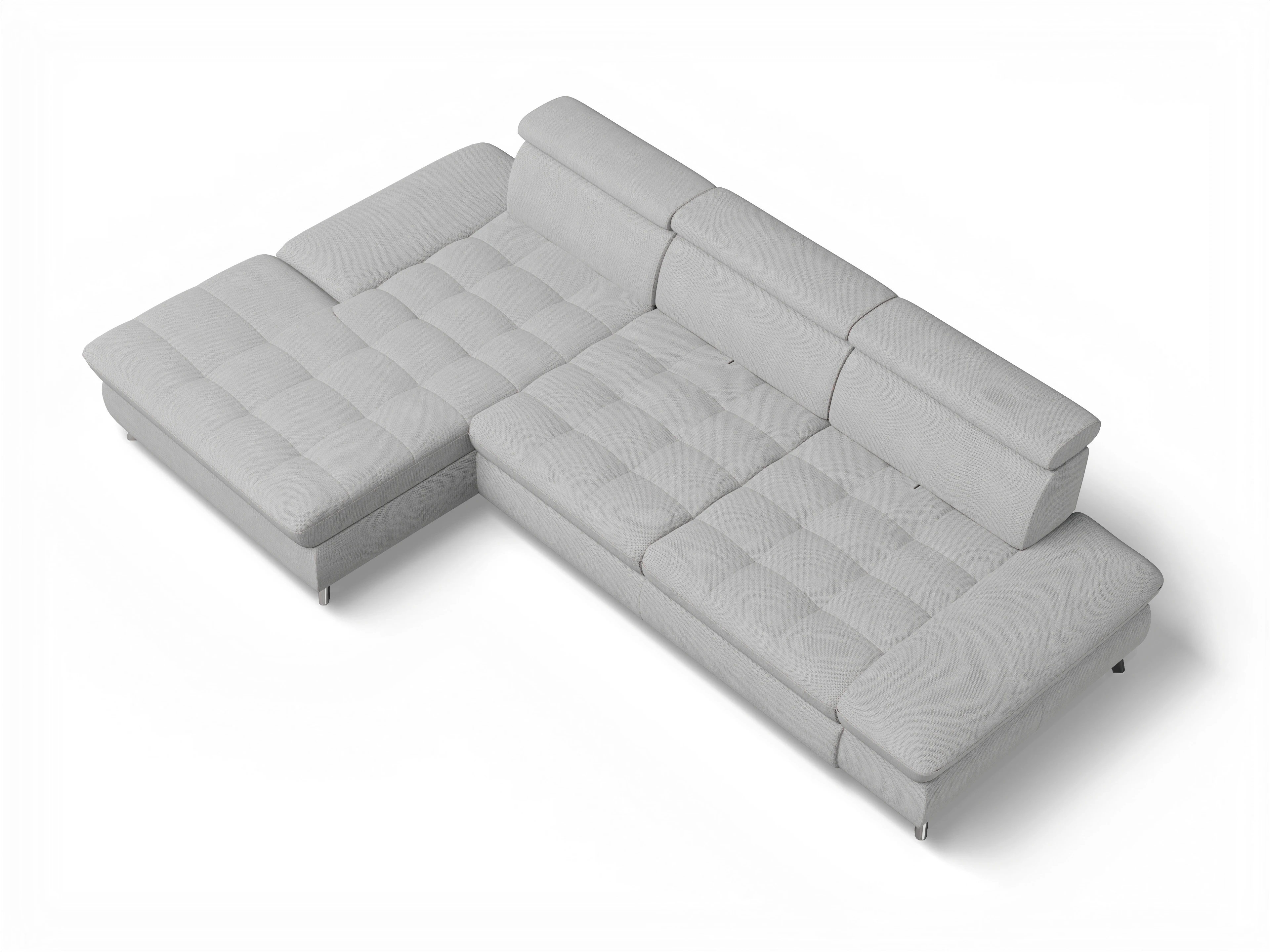 Ansicht des Produktes Memphis Stoff Ecksofa links Abschluss offen in Stoff Grau