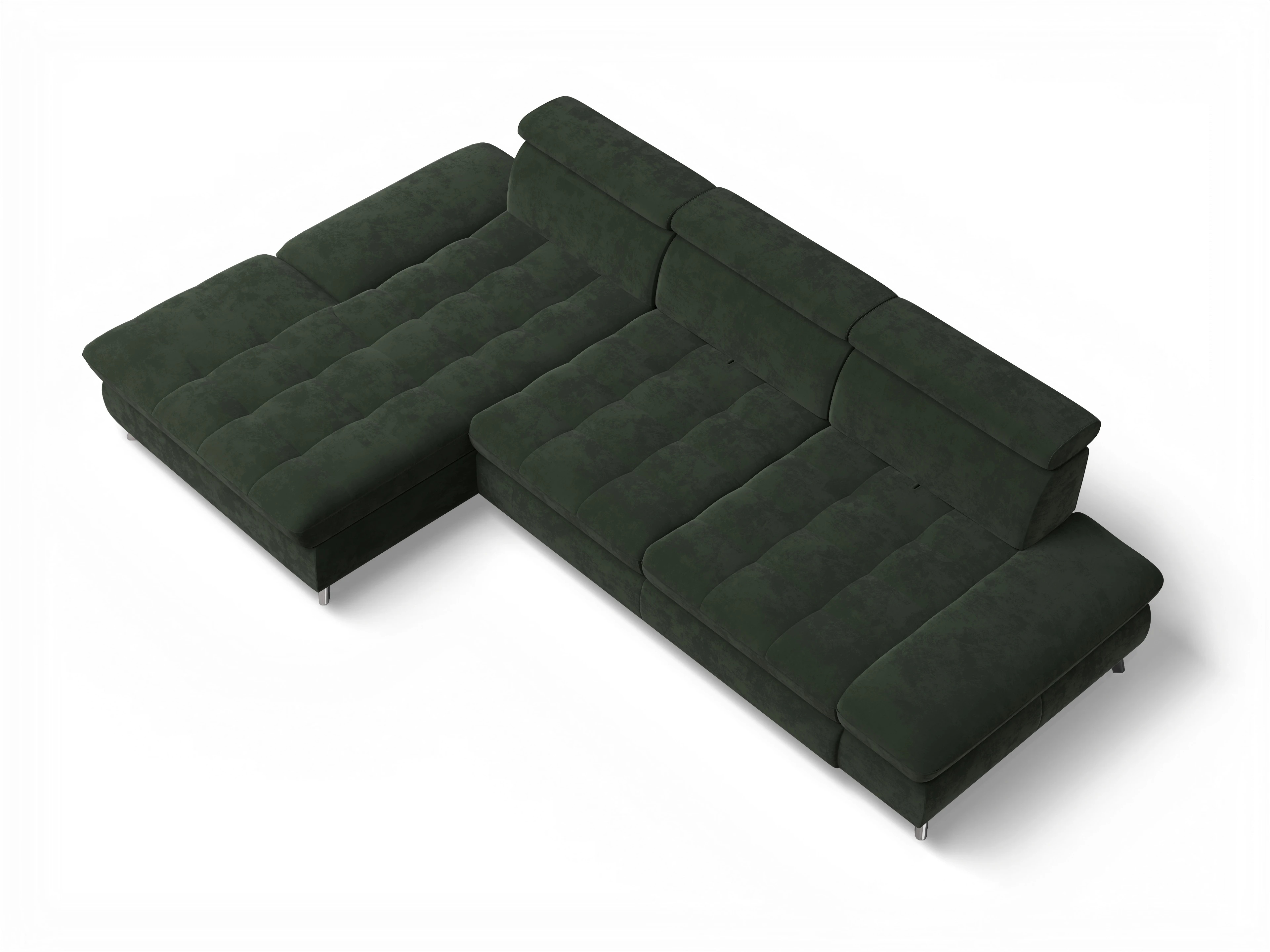 Ansicht des Produktes Memphis Stoff Ecksofa links Abschluss offen in Stoff Grün