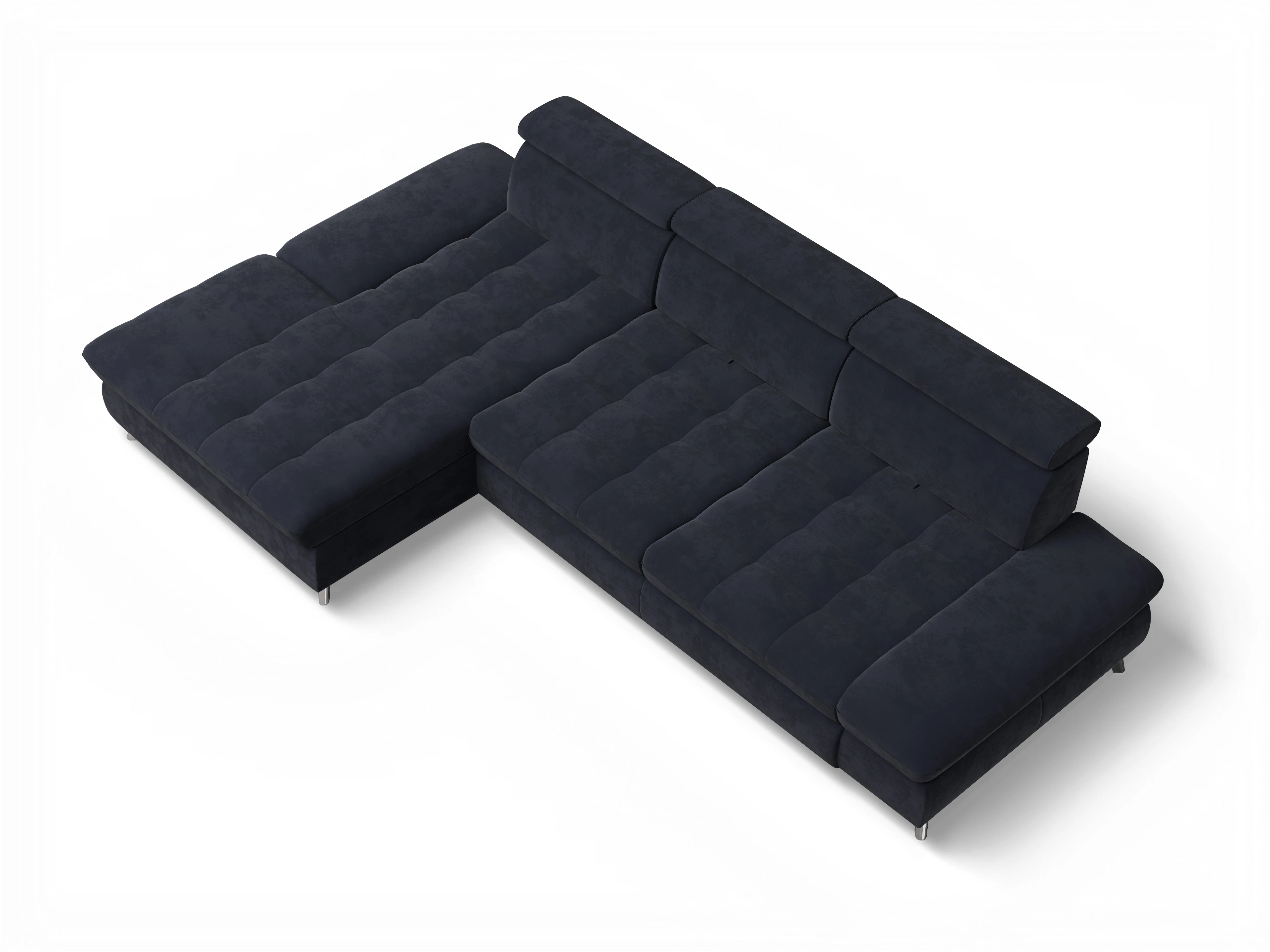 Ansicht des Produktes Memphis Stoff Ecksofa links Abschluss offen in Stoff Blau