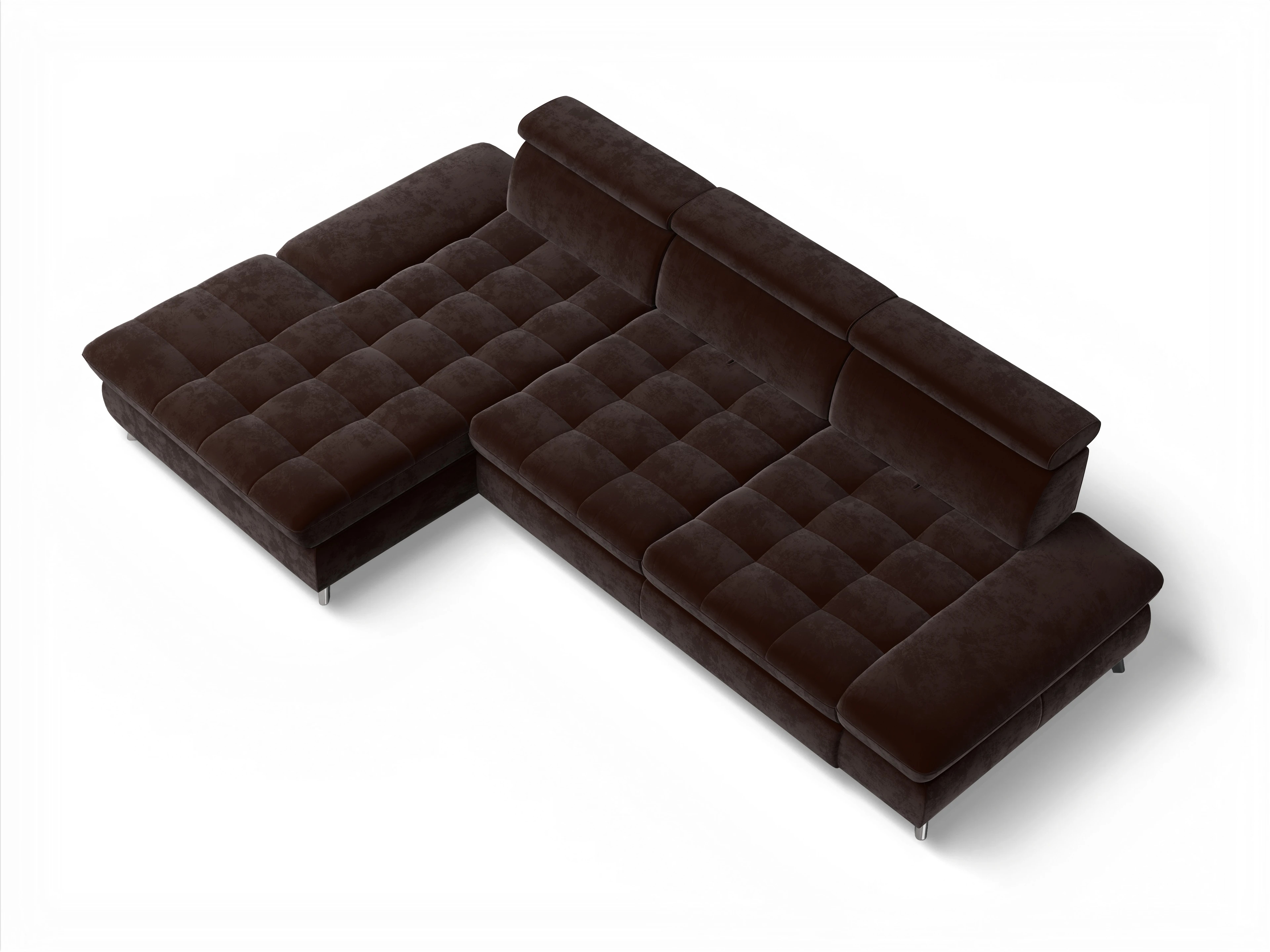 Ansicht des Produktes Memphis Stoff Ecksofa links Abschluss offen in Stoff Braun