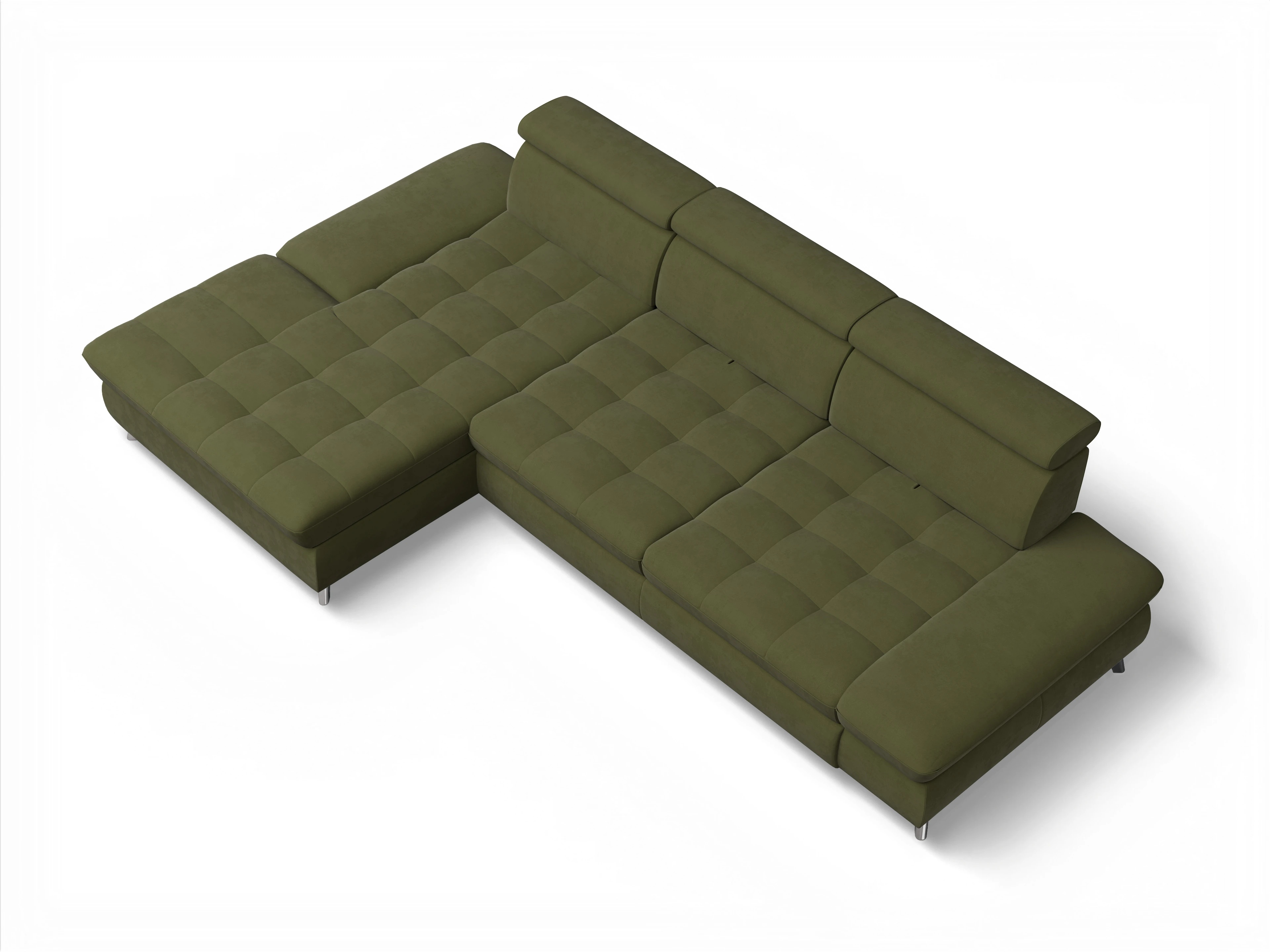 Ansicht des Produktes Memphis Stoff Ecksofa links Abschluss offen in Stoff Grün