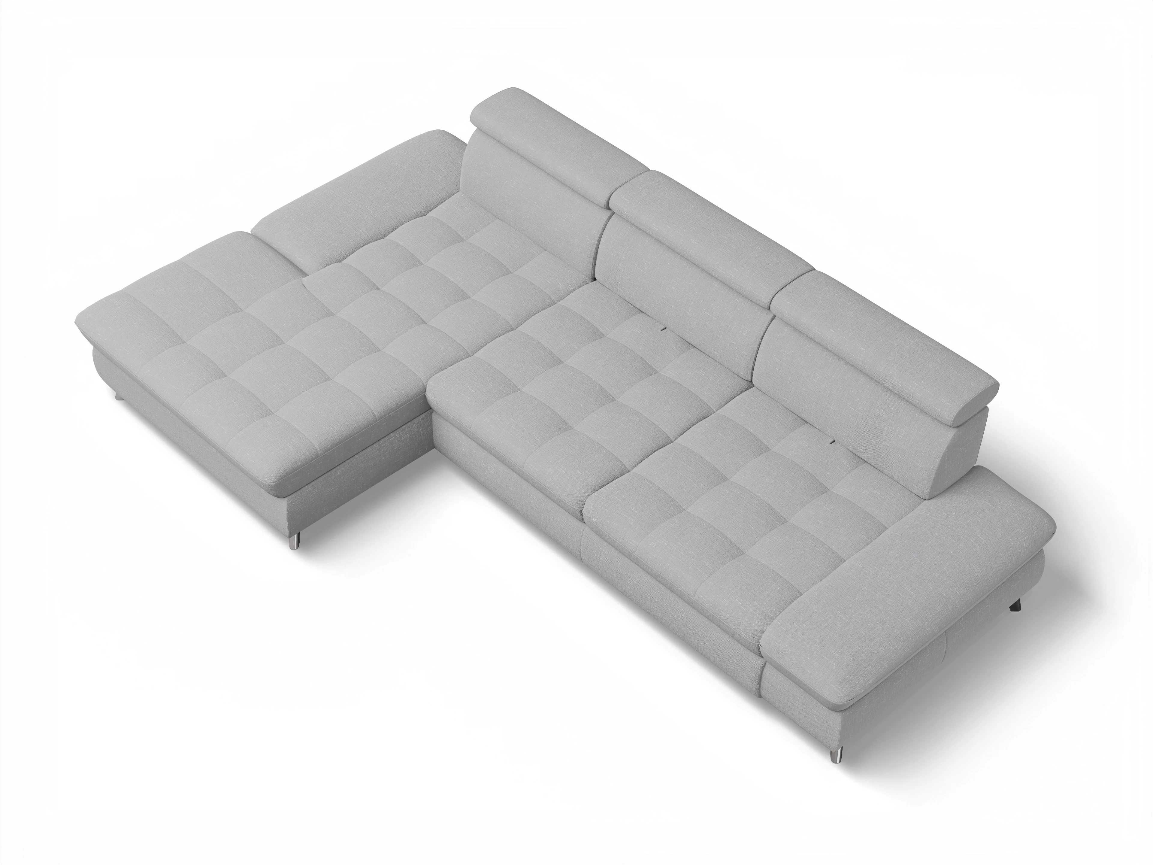 Ansicht des Produktes Memphis Stoff Ecksofa links Abschluss offen in Stoff Grau