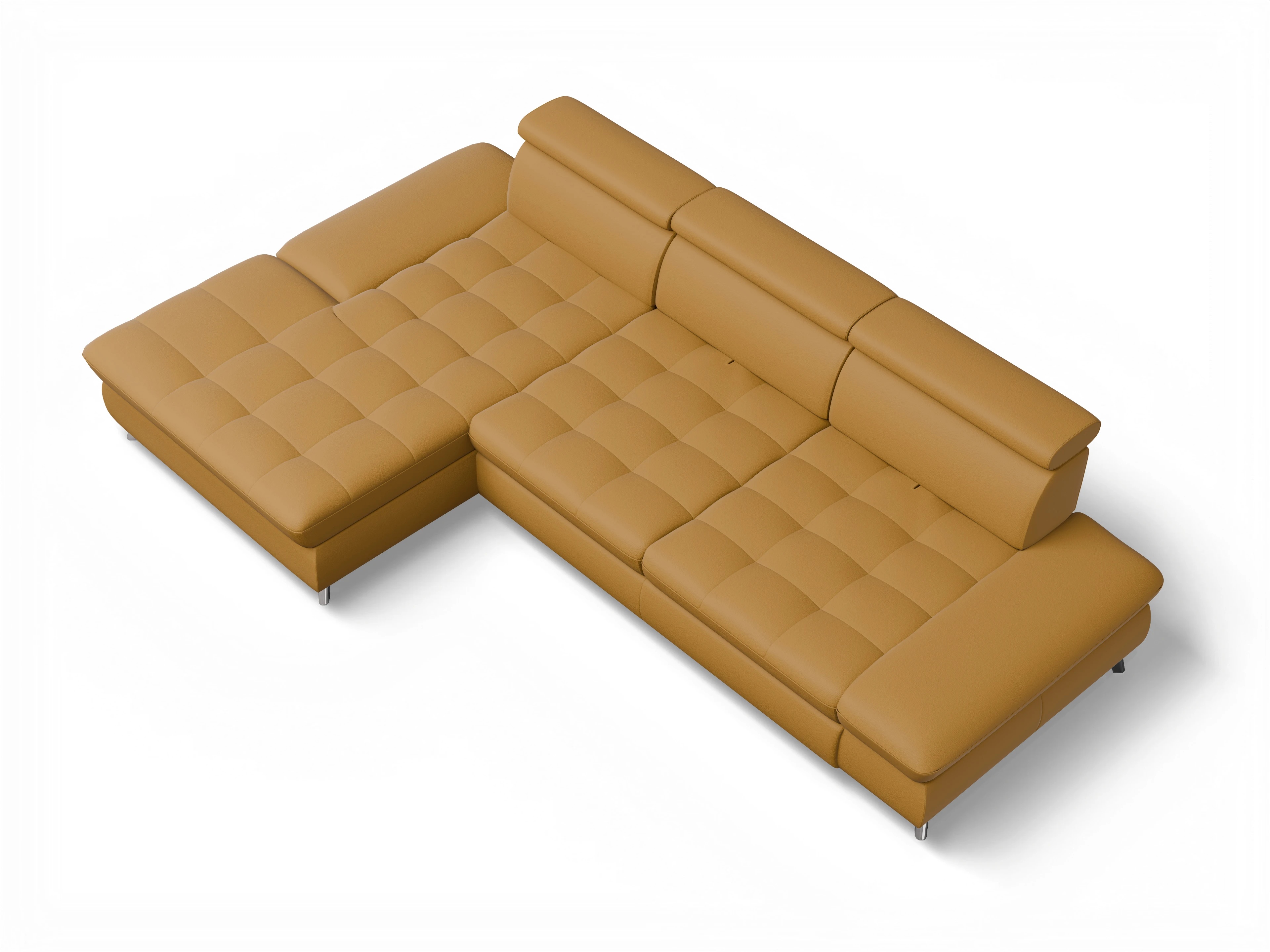Ansicht des Produktes Memphis Stoff Ecksofa links Abschluss offen in Leder Gelb