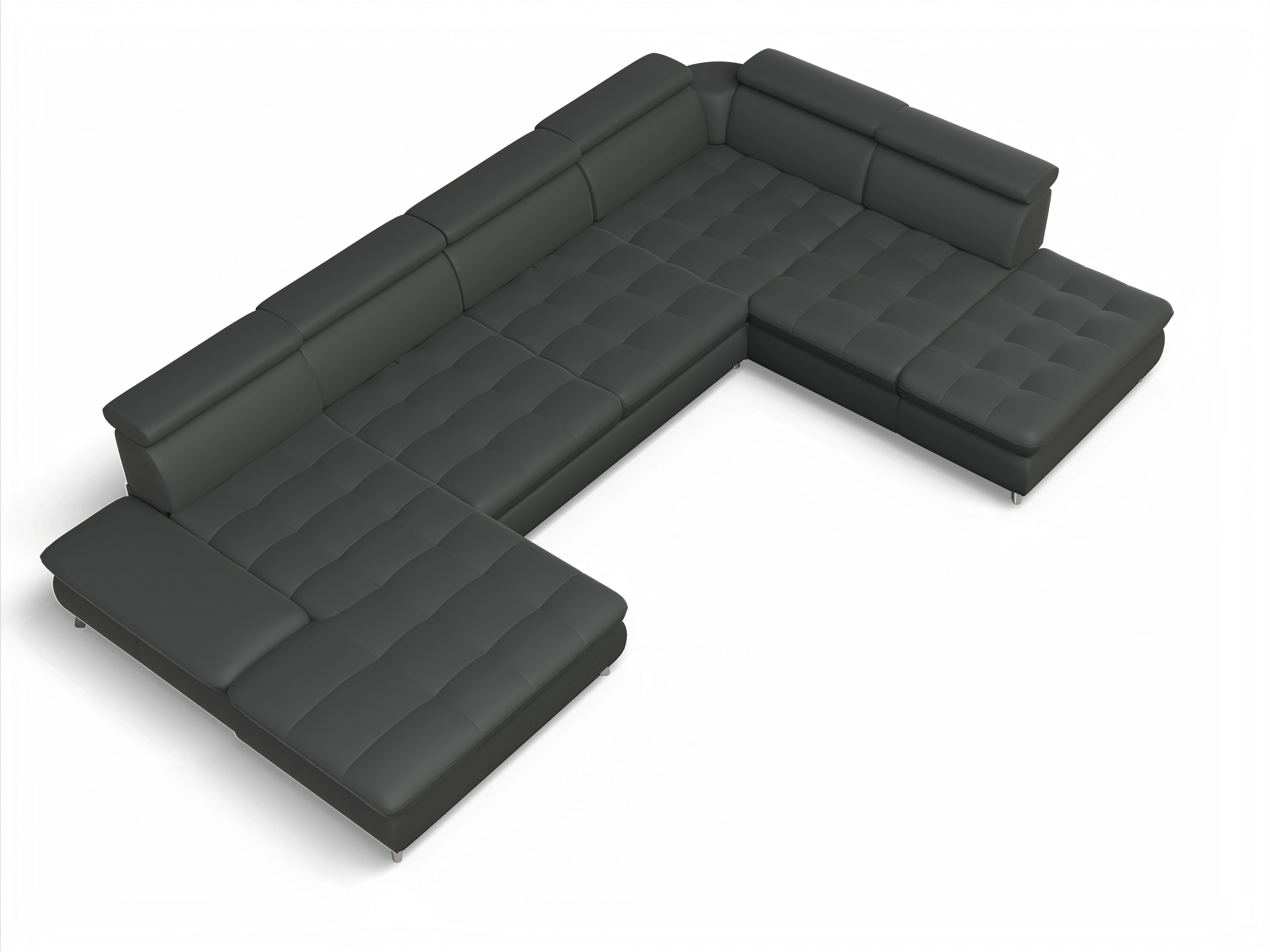 Ansicht des Produktes Memphis Stoff Wohnlandschaft offen beidseitig in Leder Grau