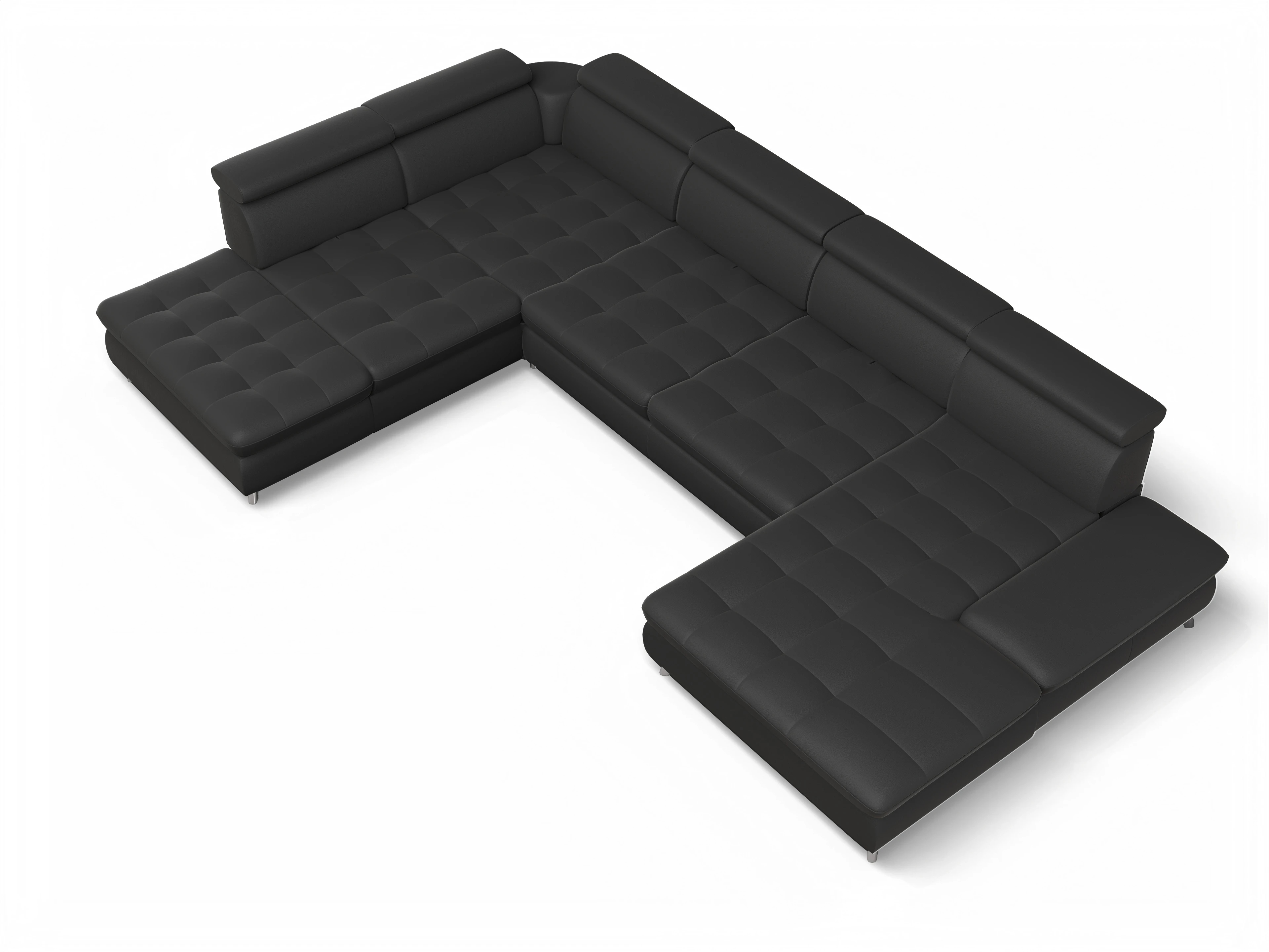 Ansicht des Produktes Memphis Stoff Wohnlandschaft offen beidseitig in Leder Schwarz