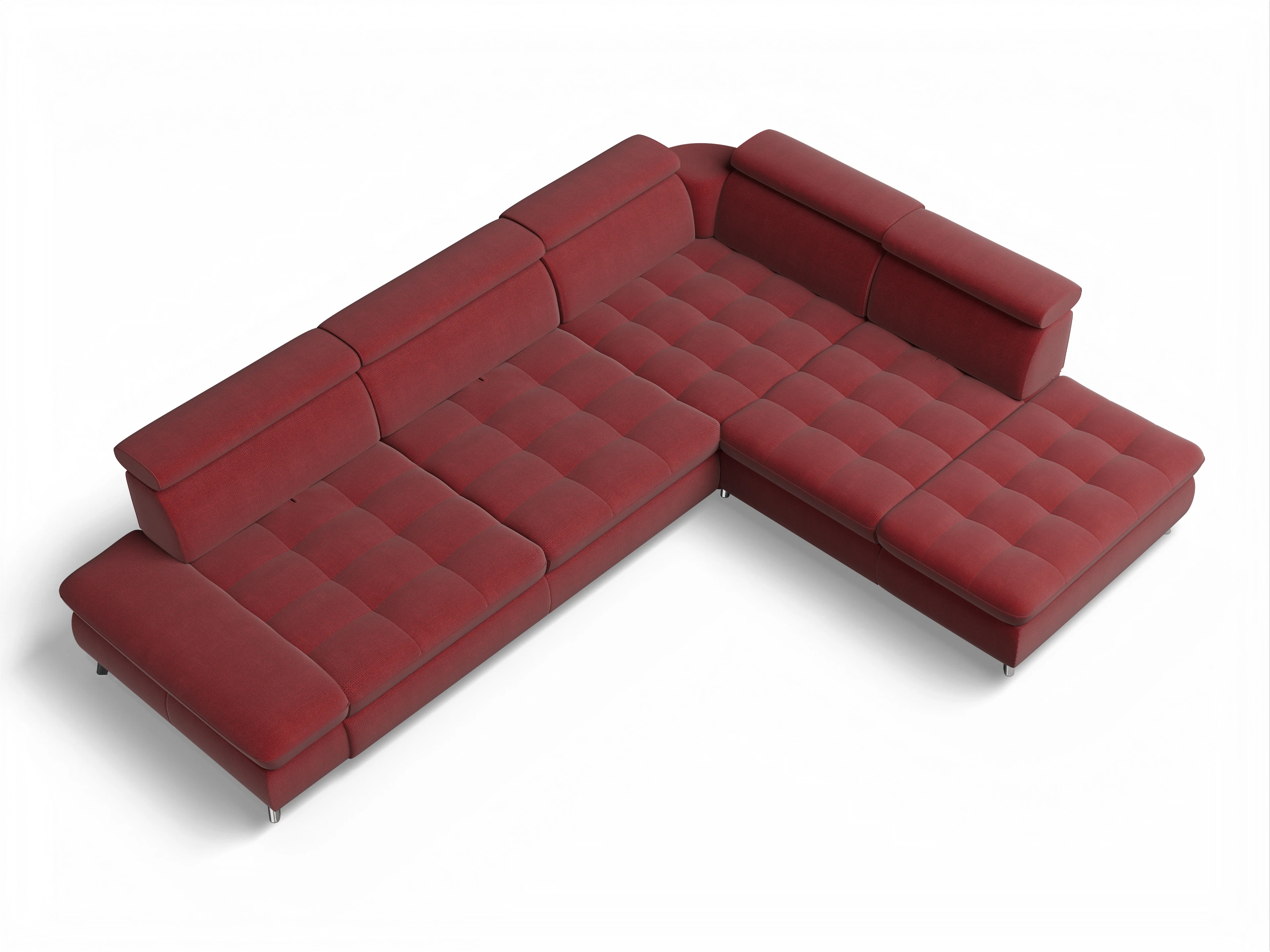 Ansicht des Produktes Memphis Stoff Ecksofa rechts Abschluss offen in Stoff Rot