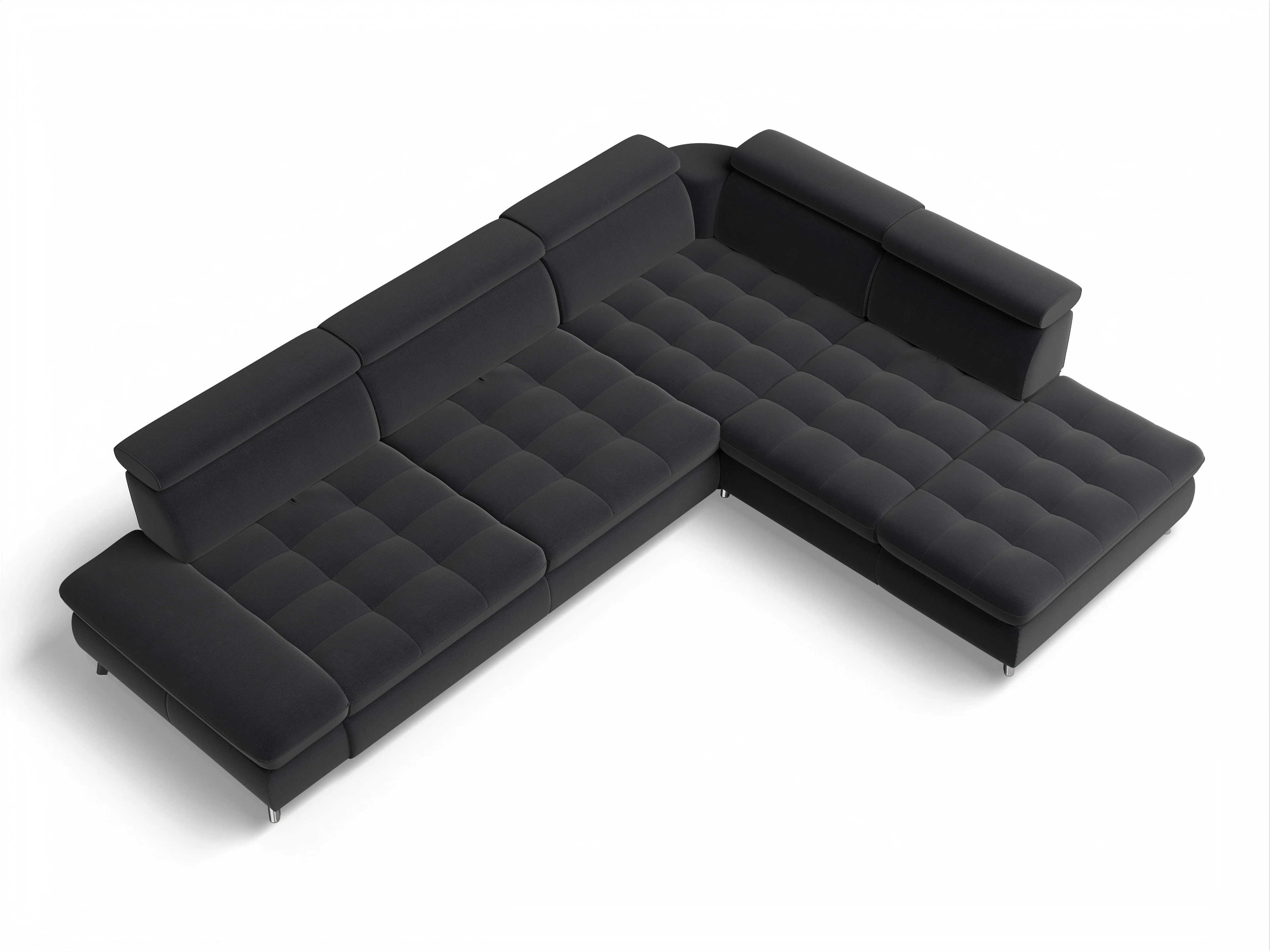 Ansicht des Produktes Memphis Stoff Ecksofa rechts Abschluss offen in Stoff Blau