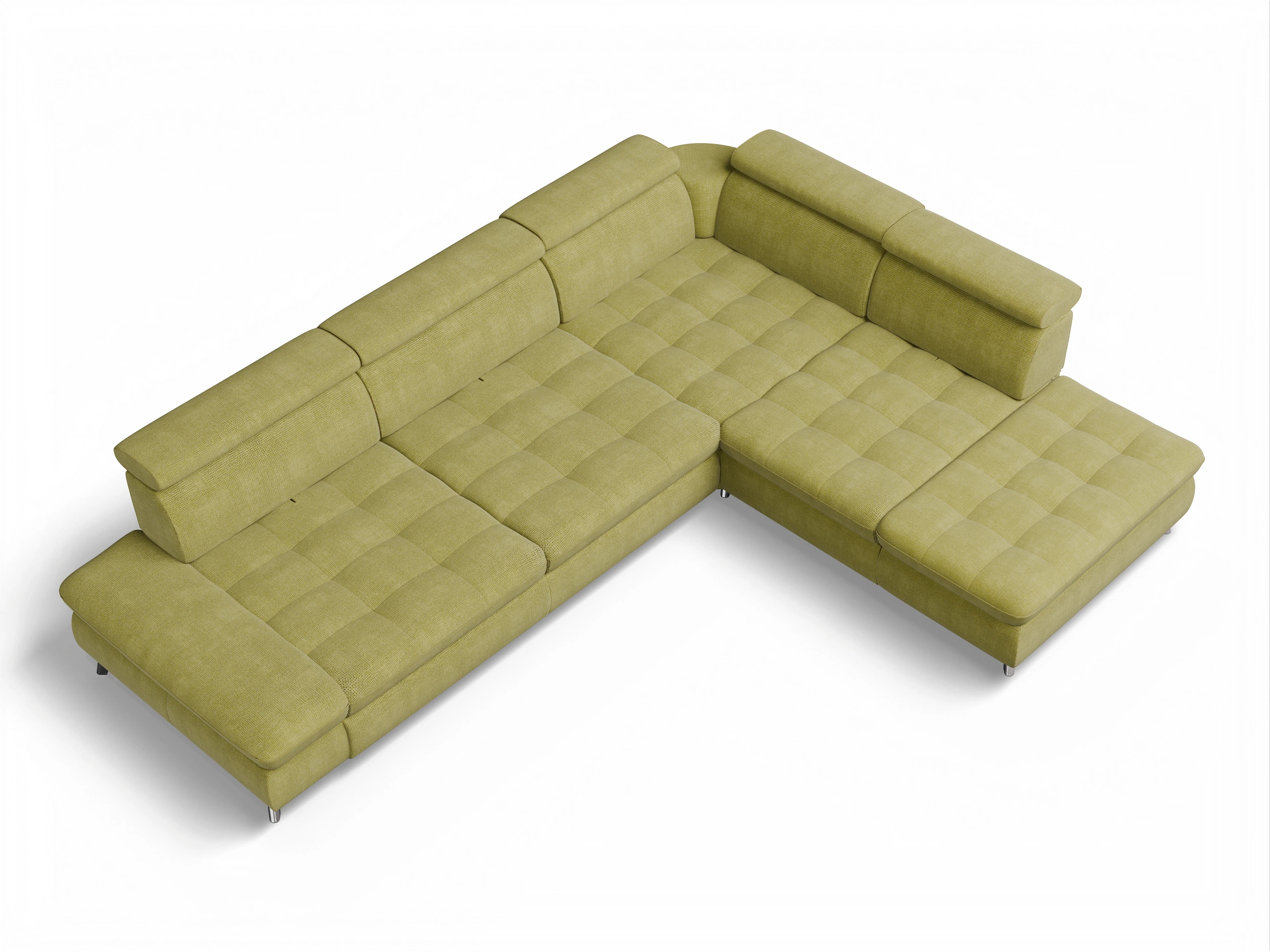 Ansicht des Produktes Memphis Stoff Ecksofa rechts Abschluss offen in Stoff Grün