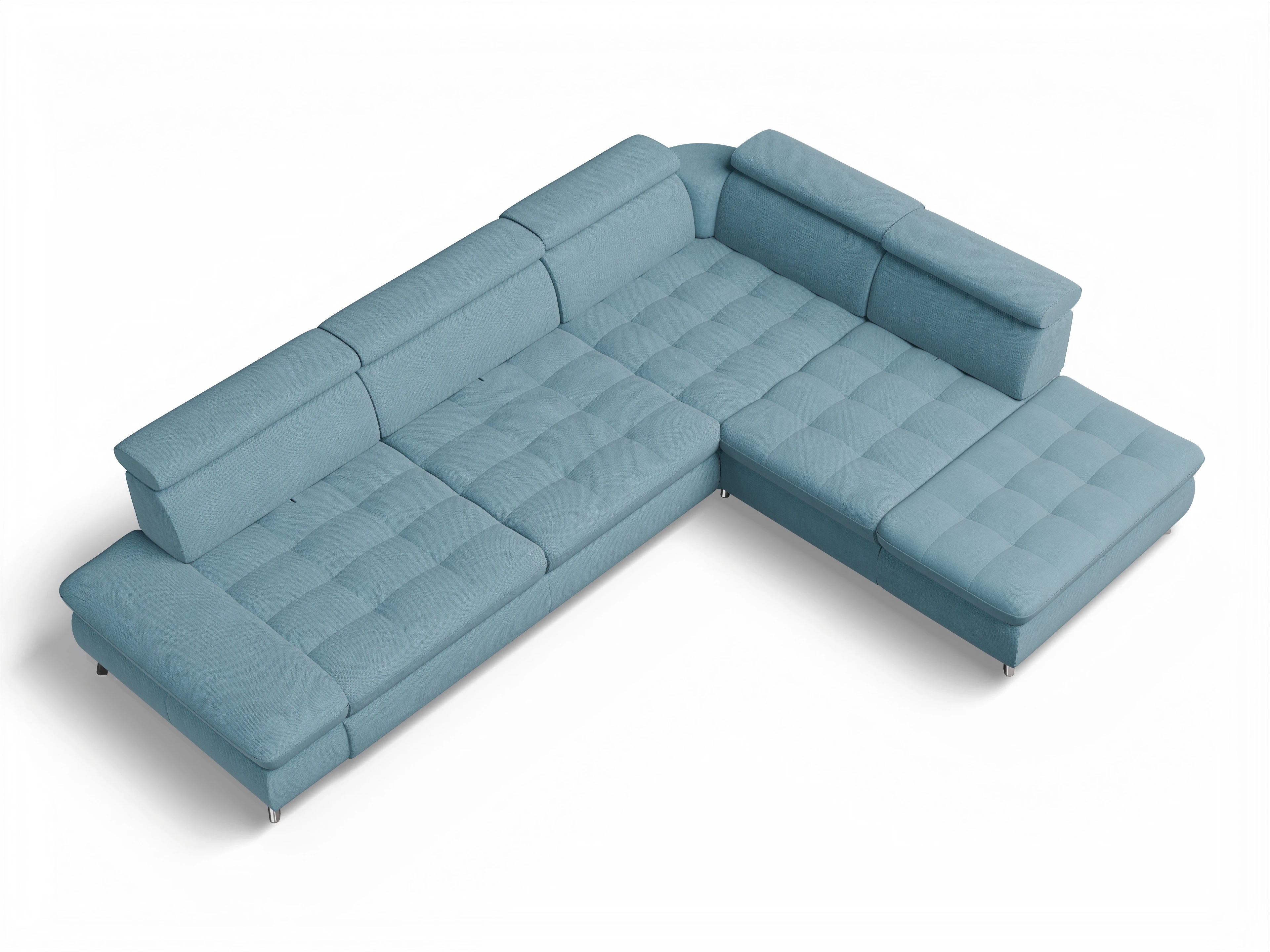 Ansicht des Produktes Memphis Stoff Ecksofa rechts Abschluss offen in Stoff Blau