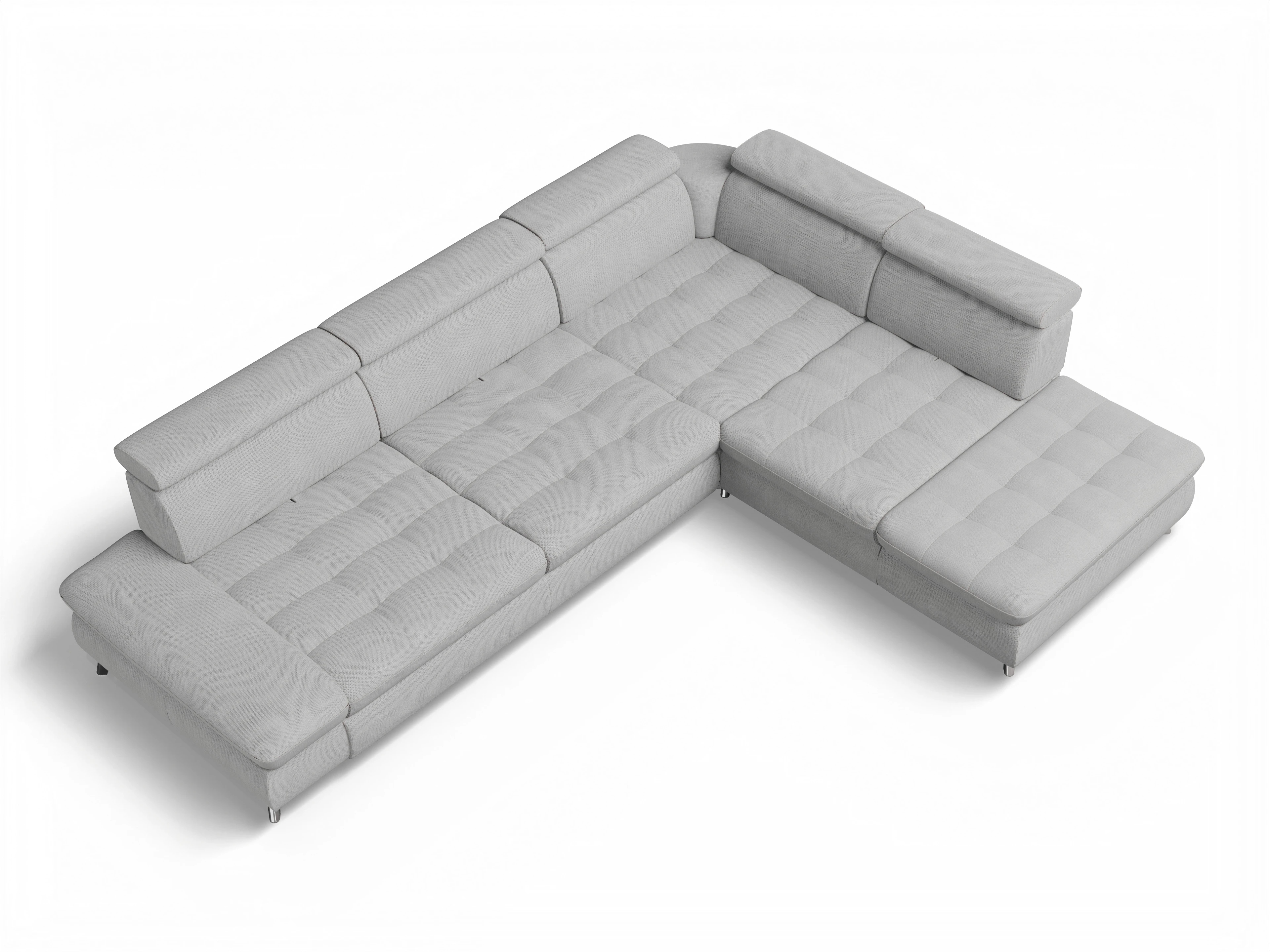 Ansicht des Produktes Memphis Stoff Ecksofa rechts Abschluss offen in Stoff Grau
